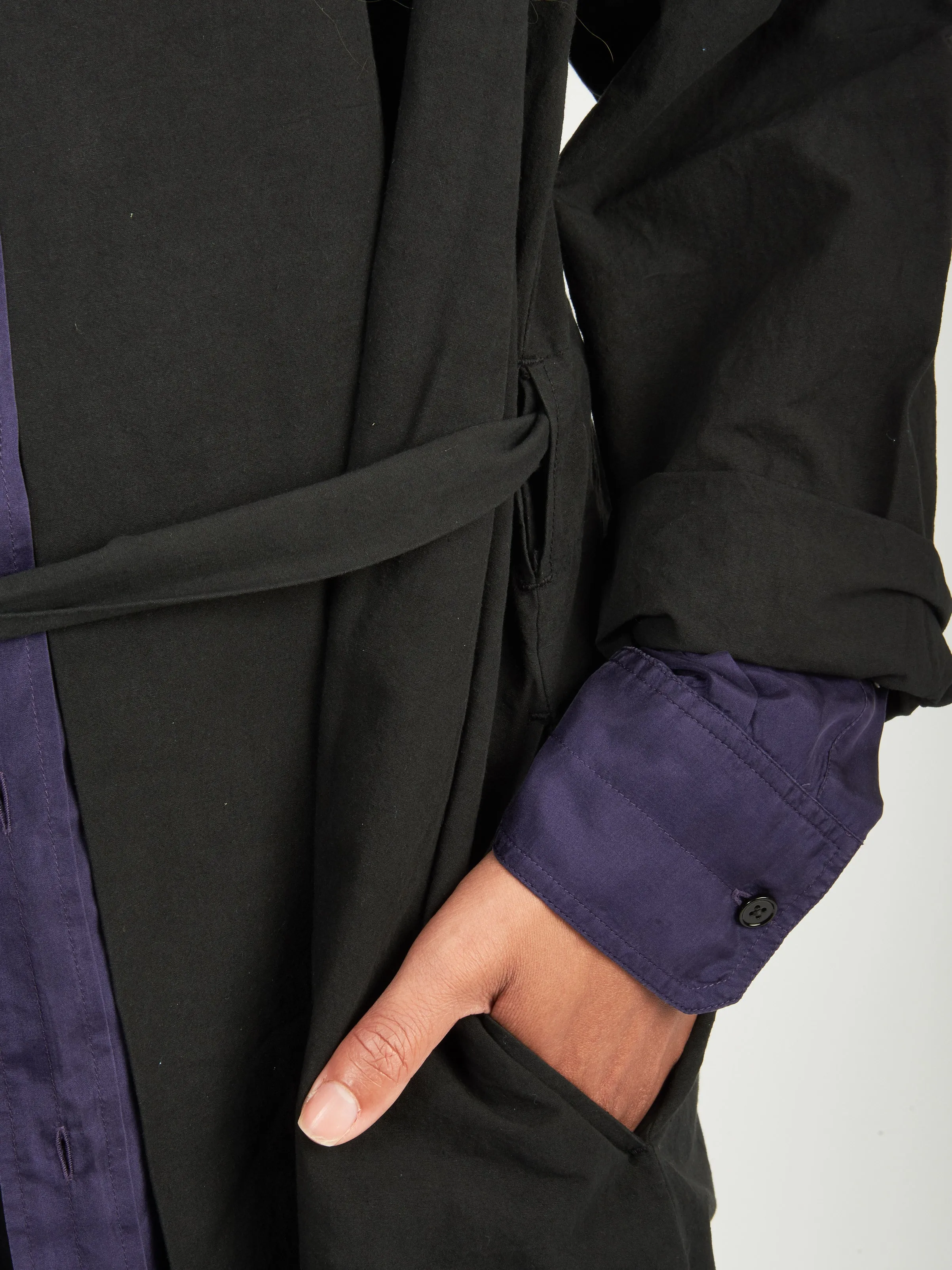 Black Cotton Linen Weather Cloth "Haori" Coat sold by Frances May Houseline product image thumbnail 3