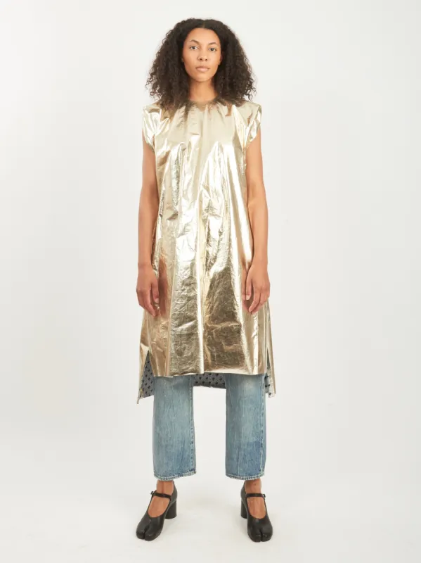 White Gold Light Foil Old Owlish Floral-Patterned Paper Bag Dress made by Frances May Houseline