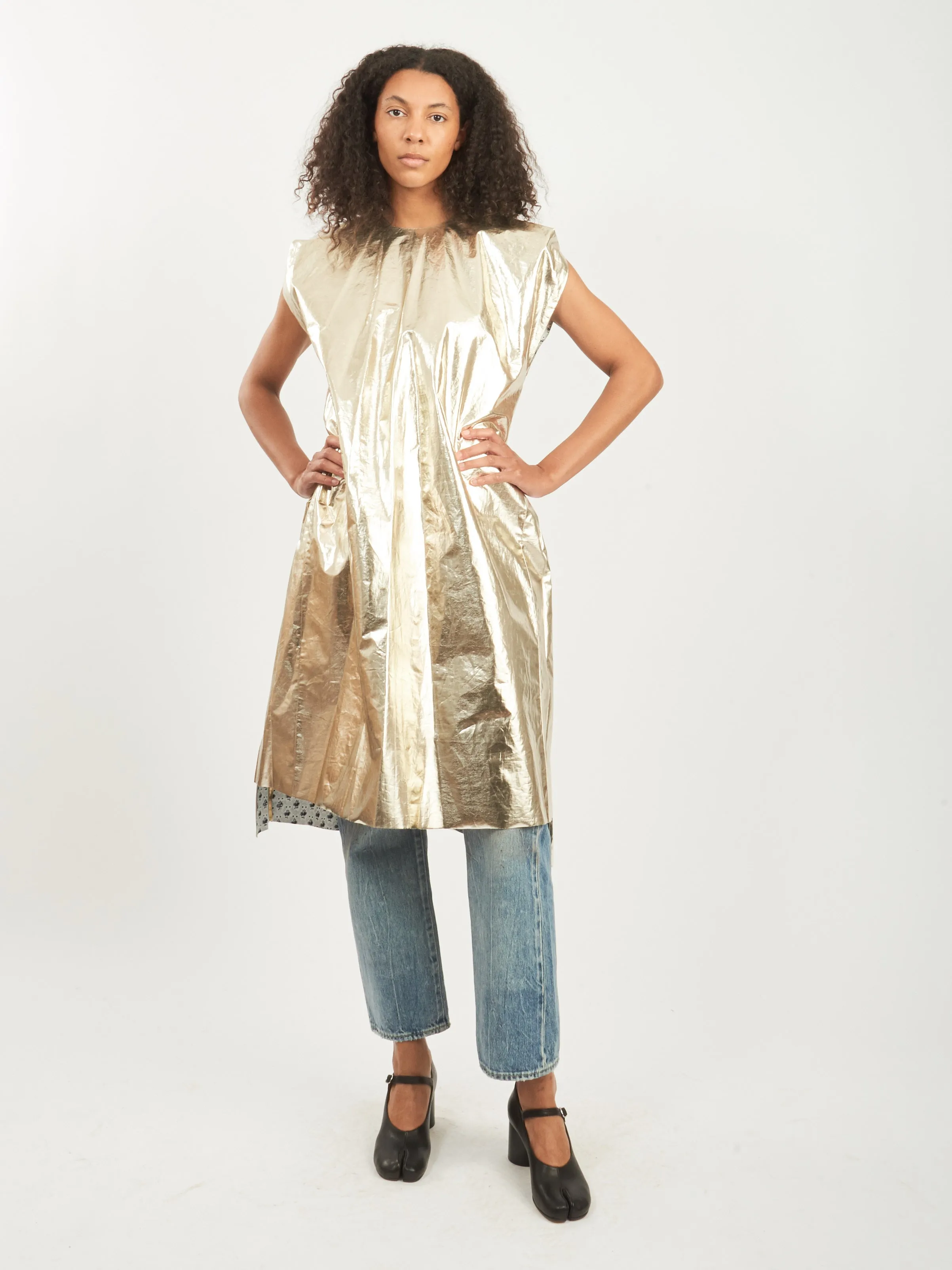 White Gold Light Foil Old Owlish Floral-Patterned Paper Bag Dress sold by Frances May Houseline product image thumbnail 2