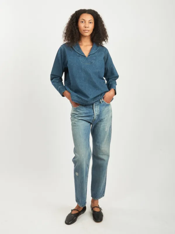 Indigo US Navy Denim Work Shirt sold by Frances May Houseline