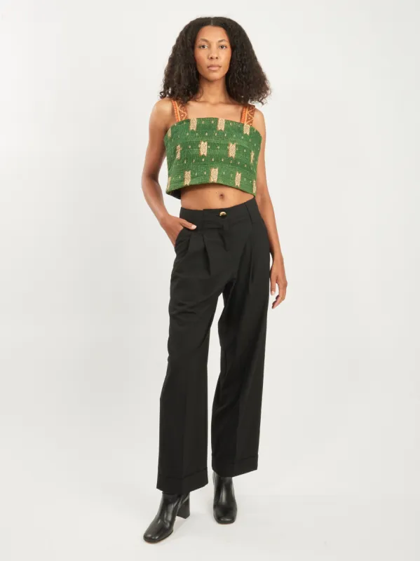 Green Kantha Scrap Tank made by Frances May Houseline