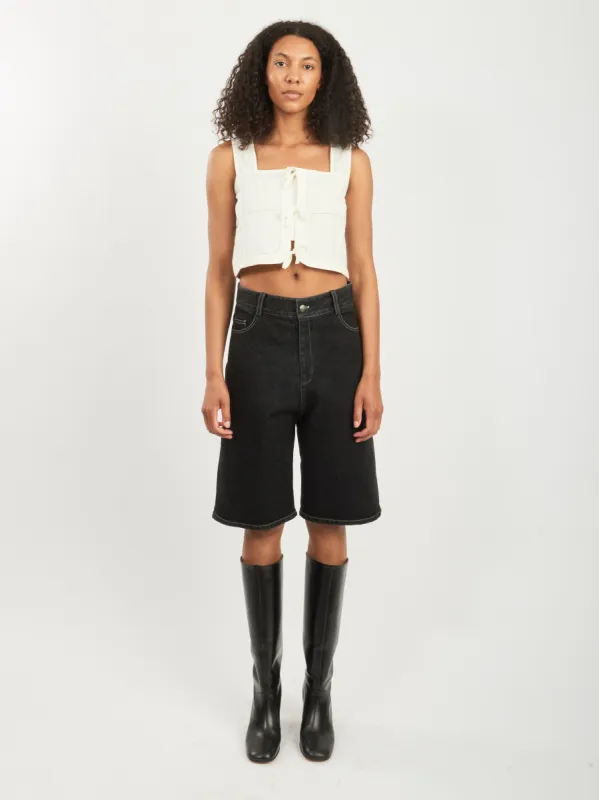 Black Wide Leg Jean Shorts made by Frances May Houseline