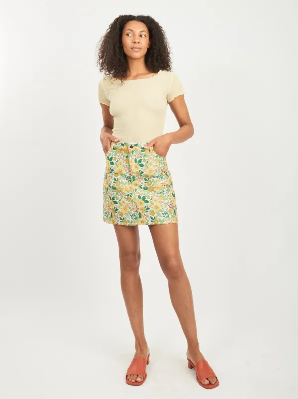 Yellow/Multi Jean Miniskirt made by Frances May Houseline