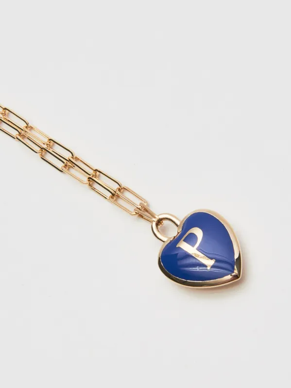 Blue P Enamel Heart Initial Pendant sold by Frances May Houseline