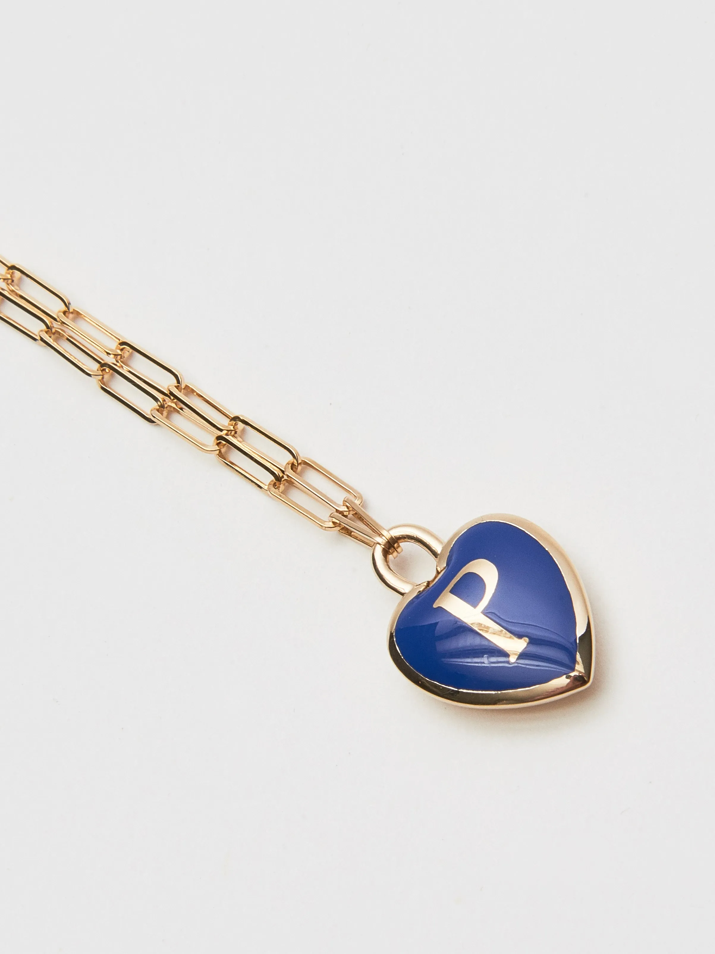 Blue P Enamel Heart Initial Pendant sold by Frances May Houseline