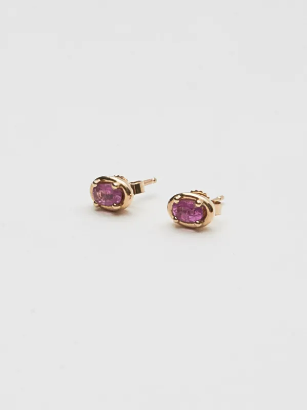 Pink Sapphire Ellipse Studs sold by Frances May Houseline