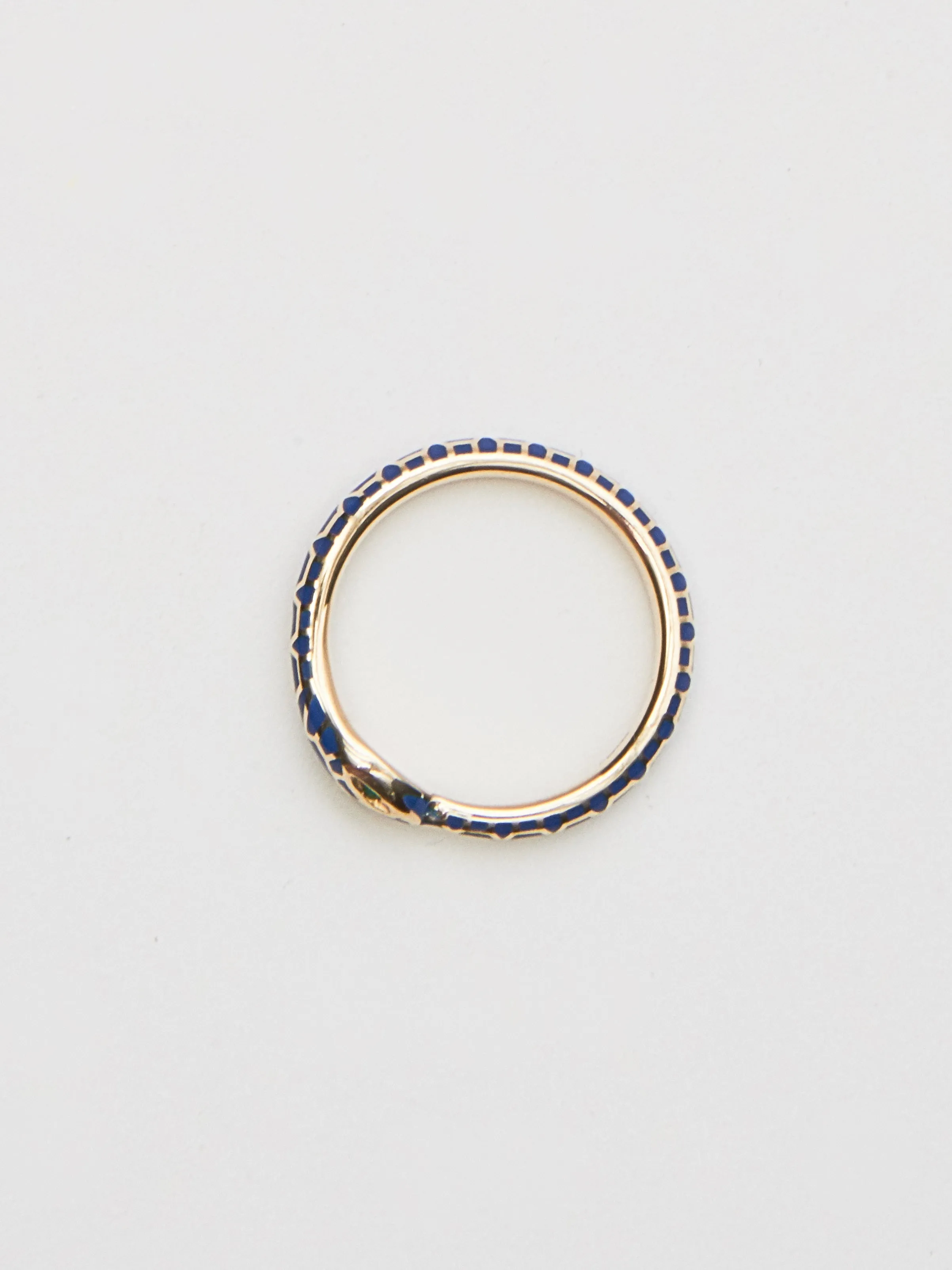 Blue Enamel Ouroboros Ring W/Emerald Eyes sold by Frances May Houseline product image thumbnail 4