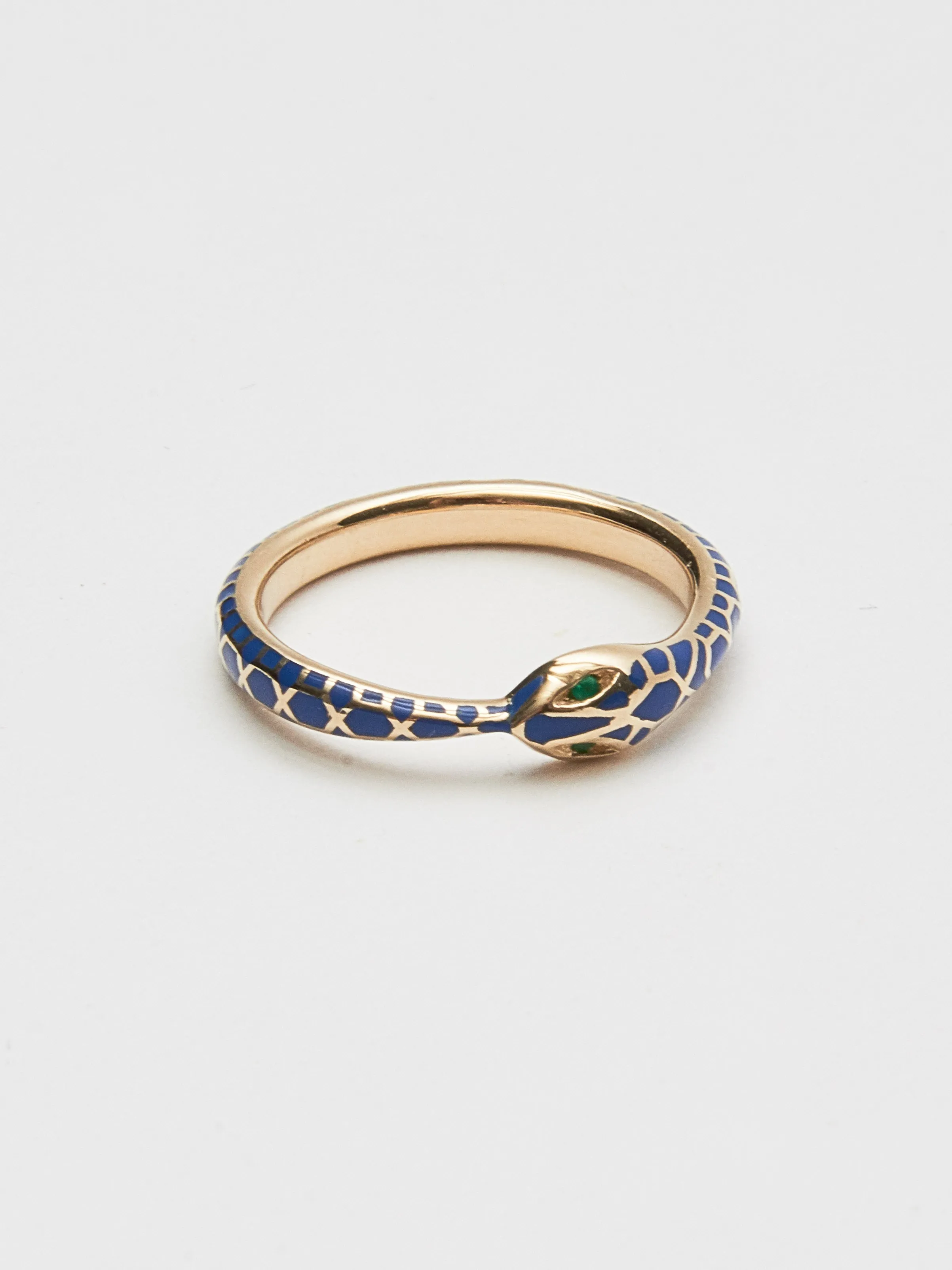 Blue Enamel Ouroboros Ring W/Emerald Eyes sold by Frances May Houseline product image thumbnail 3