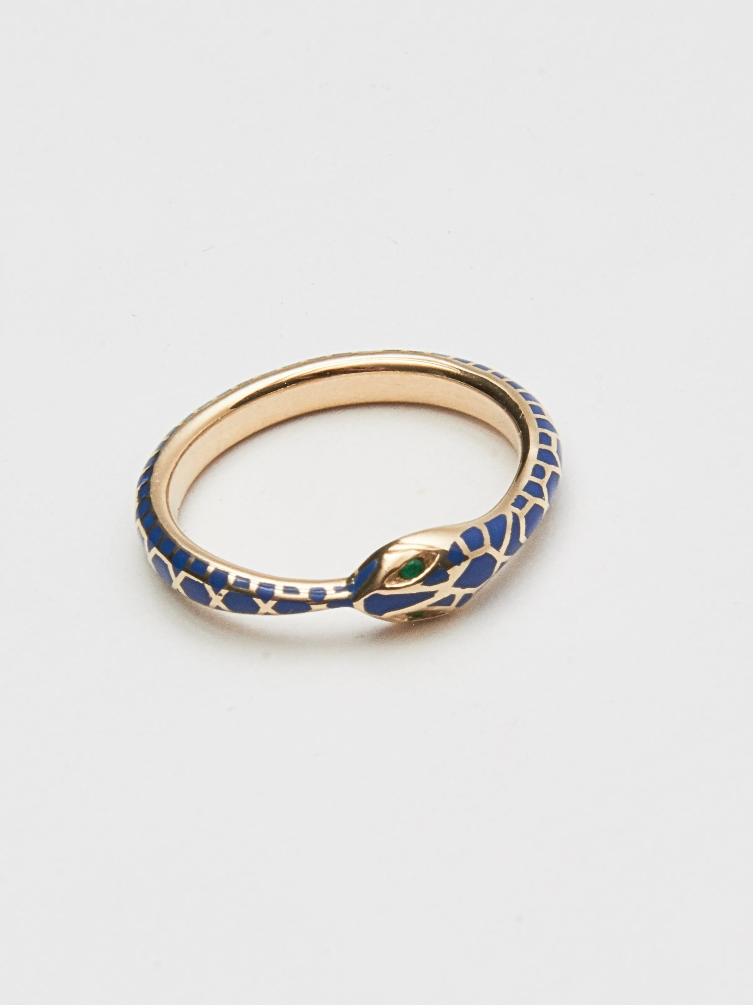 Blue Enamel Ouroboros Ring W/Emerald Eyes sold by Frances May Houseline product image thumbnail 5