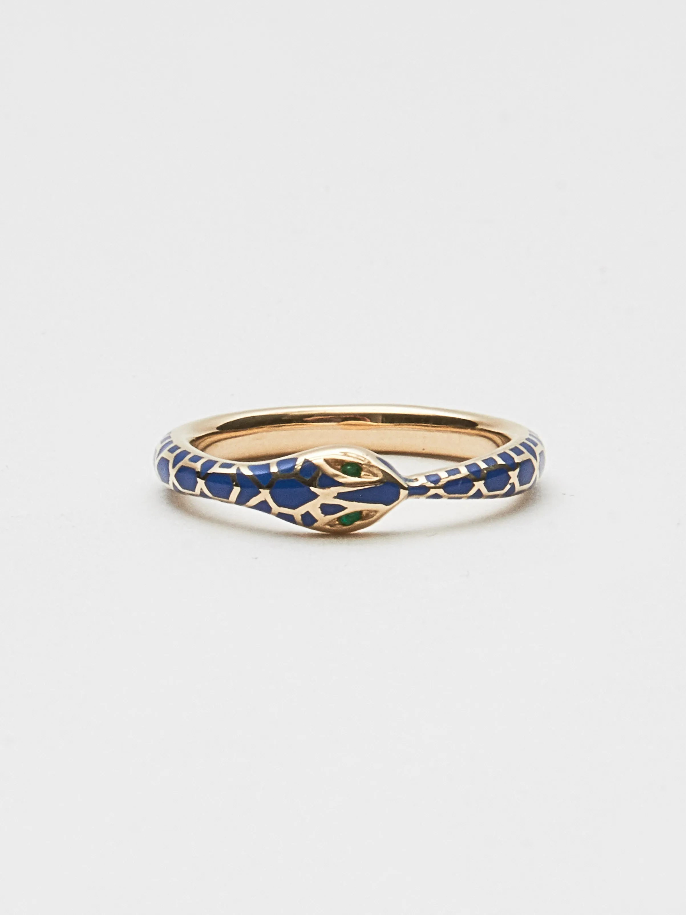 Blue Enamel Ouroboros Ring W/Emerald Eyes sold by Frances May Houseline product image thumbnail 2