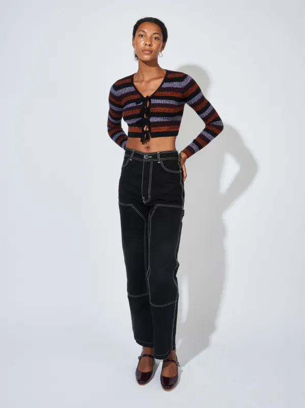 Black/Natural Stitch Patchfront Handy Pant sold by Frances May Houseline