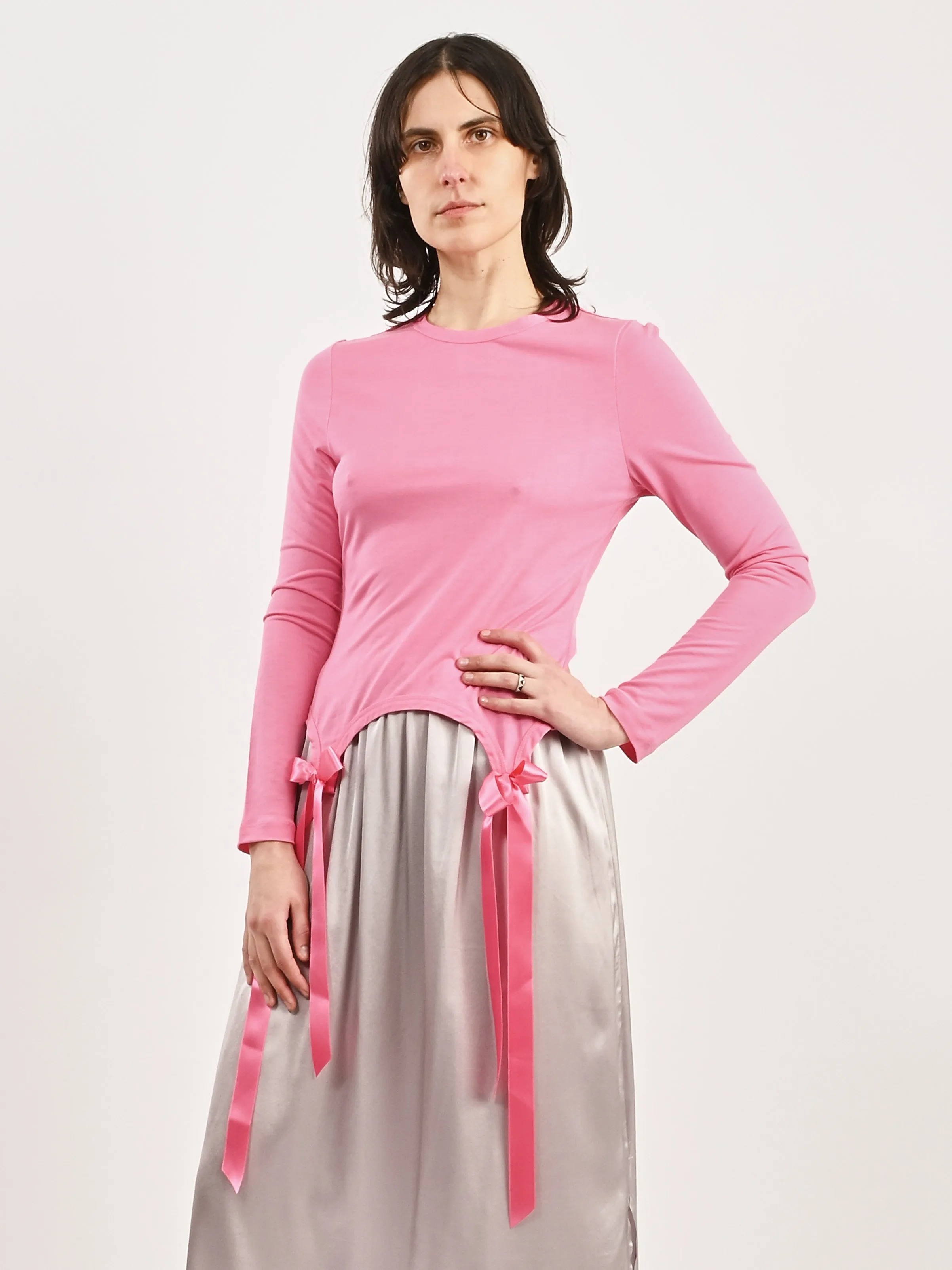 Bright Pink Easy L/S T-Shirt W/Bow Tails sold by Frances May Houseline product image thumbnail 2