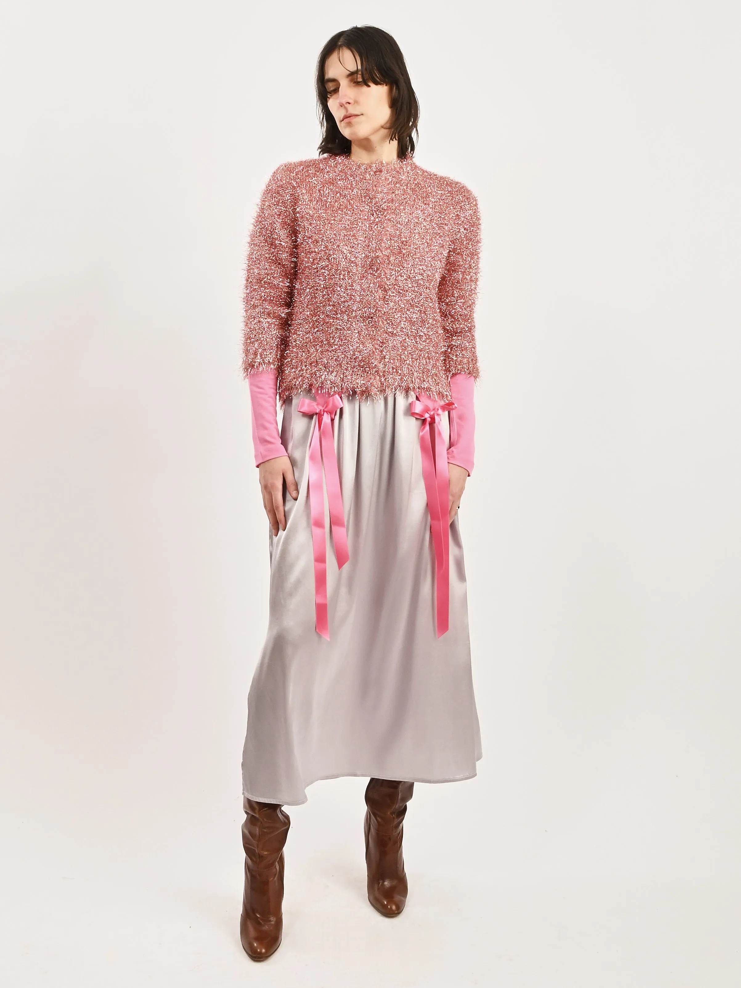 Pink Tinsel Knit Sweater Jacket sold by Frances May Houseline