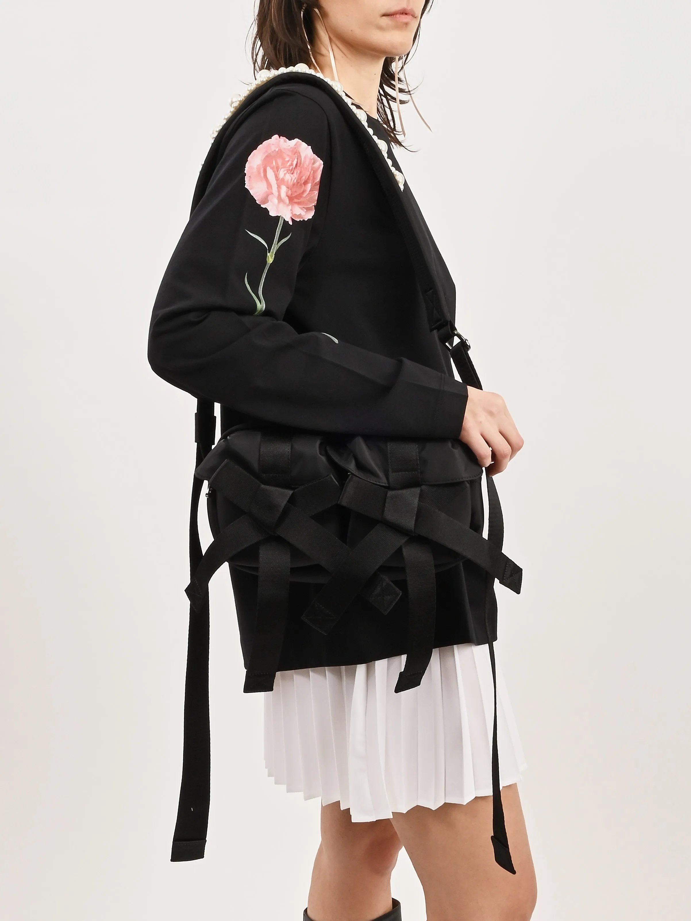 Black/Pearl Beaded Classic Bow Crossbody Bag sold by Frances May Houseline