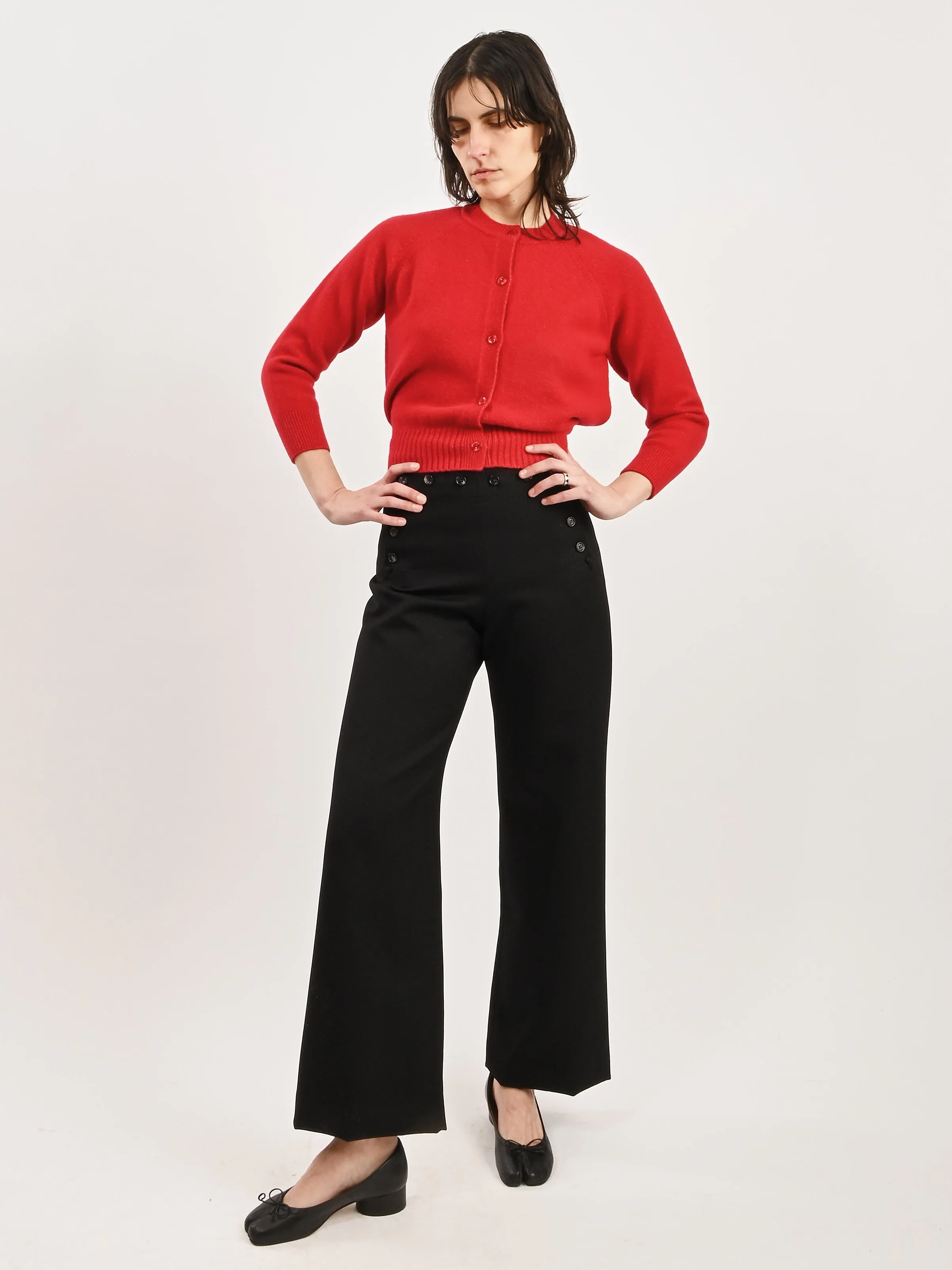 Red Open Back L/S Cardigan W/Tie Tail sold by Frances May Houseline