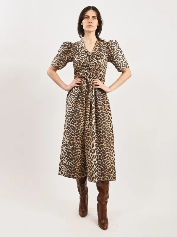 Leopard Printed Cotton Tie Strap Midi Dress sold by Frances May Houseline
