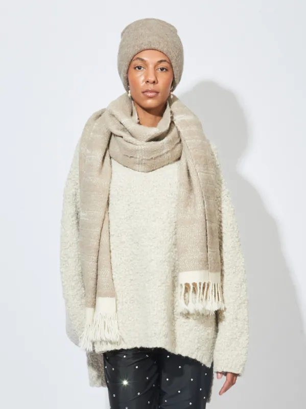 Taupe Handwoven Threadbare Scarf sold by Frances May Houseline