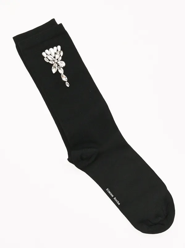Black/Pearl/Clear Embellished Carnation Sock made by Simone Rocha