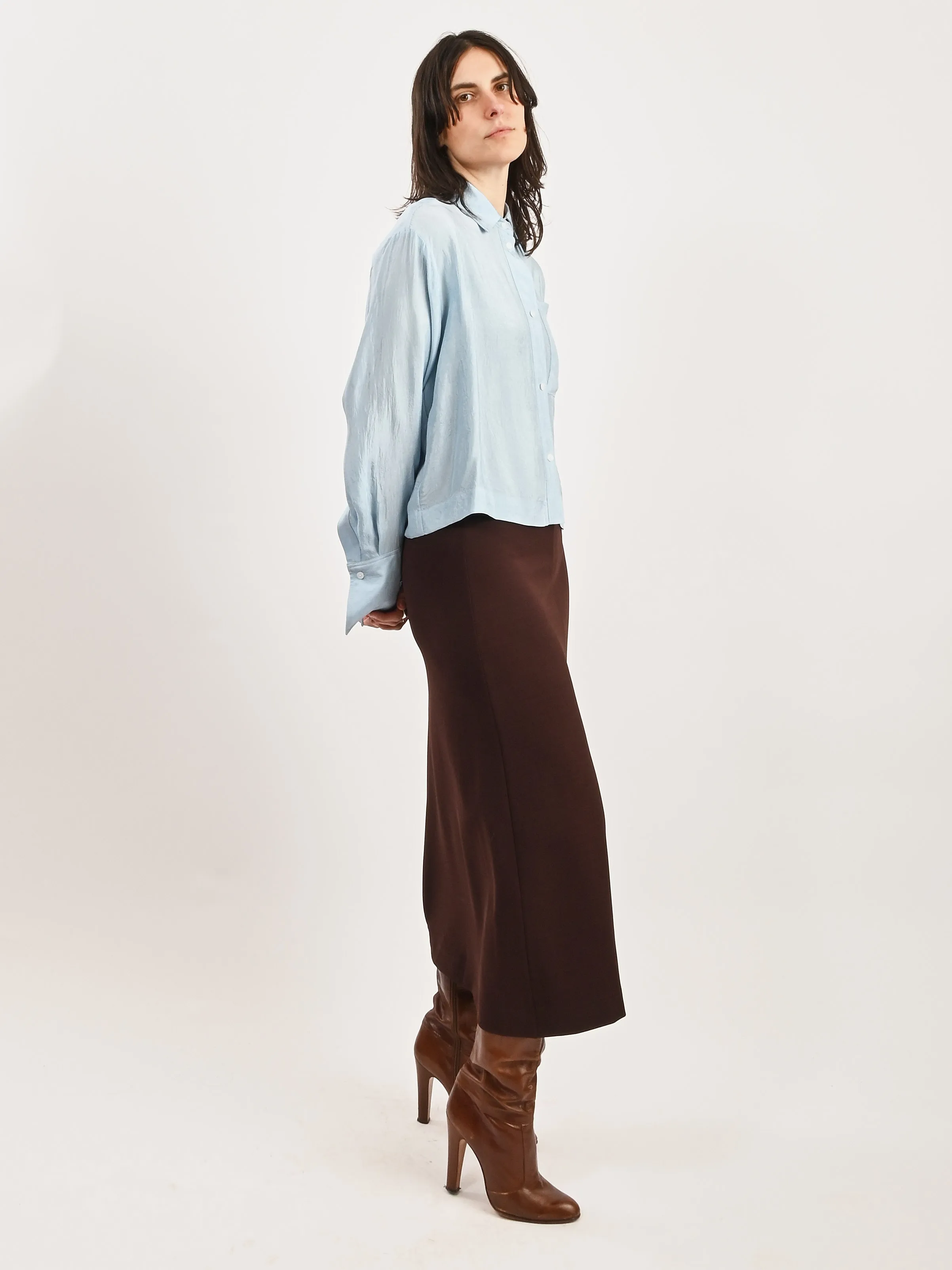 Sky Cropped Button Down Shirt sold by Frances May Houseline