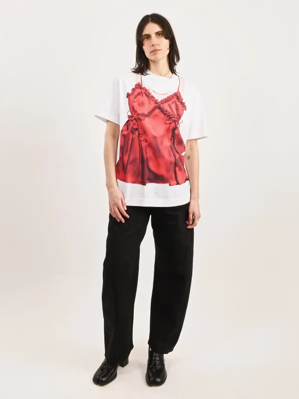 White Negligee Trompe L'Oeil Print S/S T-Shirt made by Simone Rocha