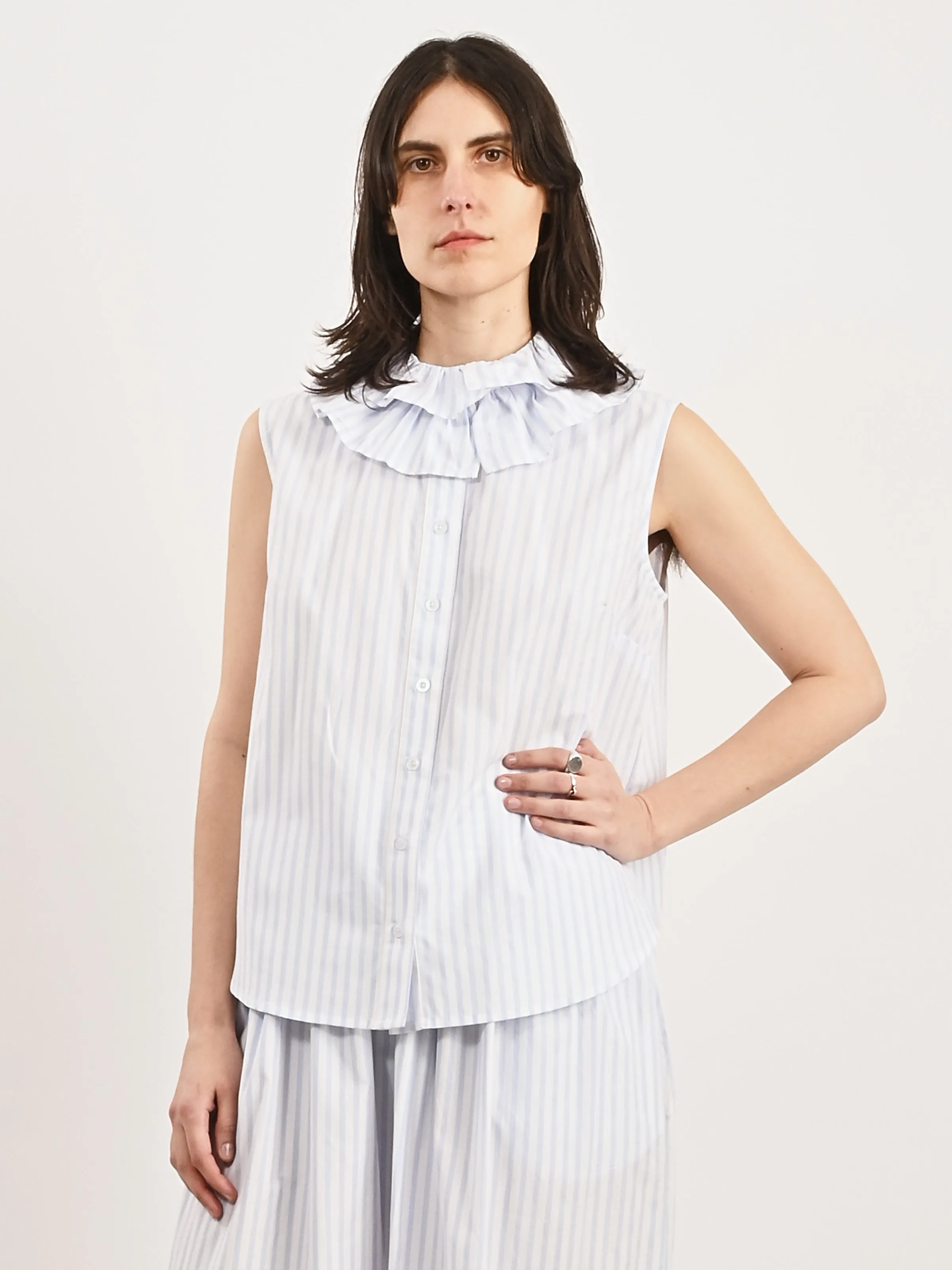 Blue Stripe Apollo Sleeveless Bouse sold by Frances May Houseline product image thumbnail 2