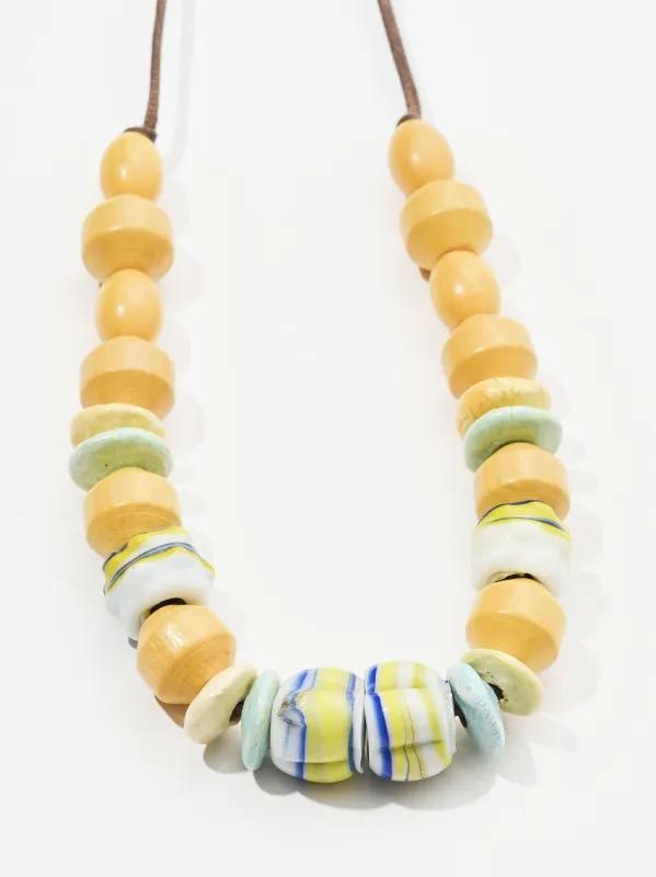 Yellow/Green/Blue Folk Beaded Necklace made by Frances May Houseline
