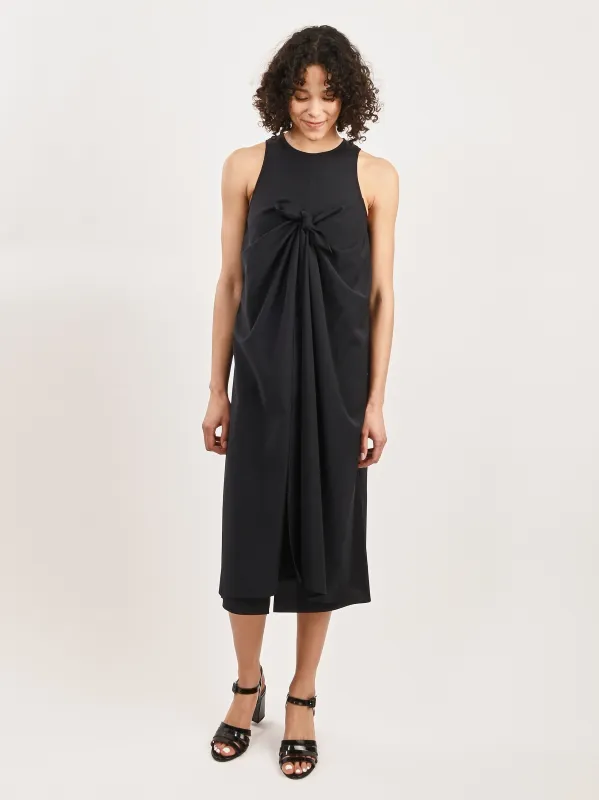 Navy Tropical Wool Tie Front Dress sold by Frances May Houseline