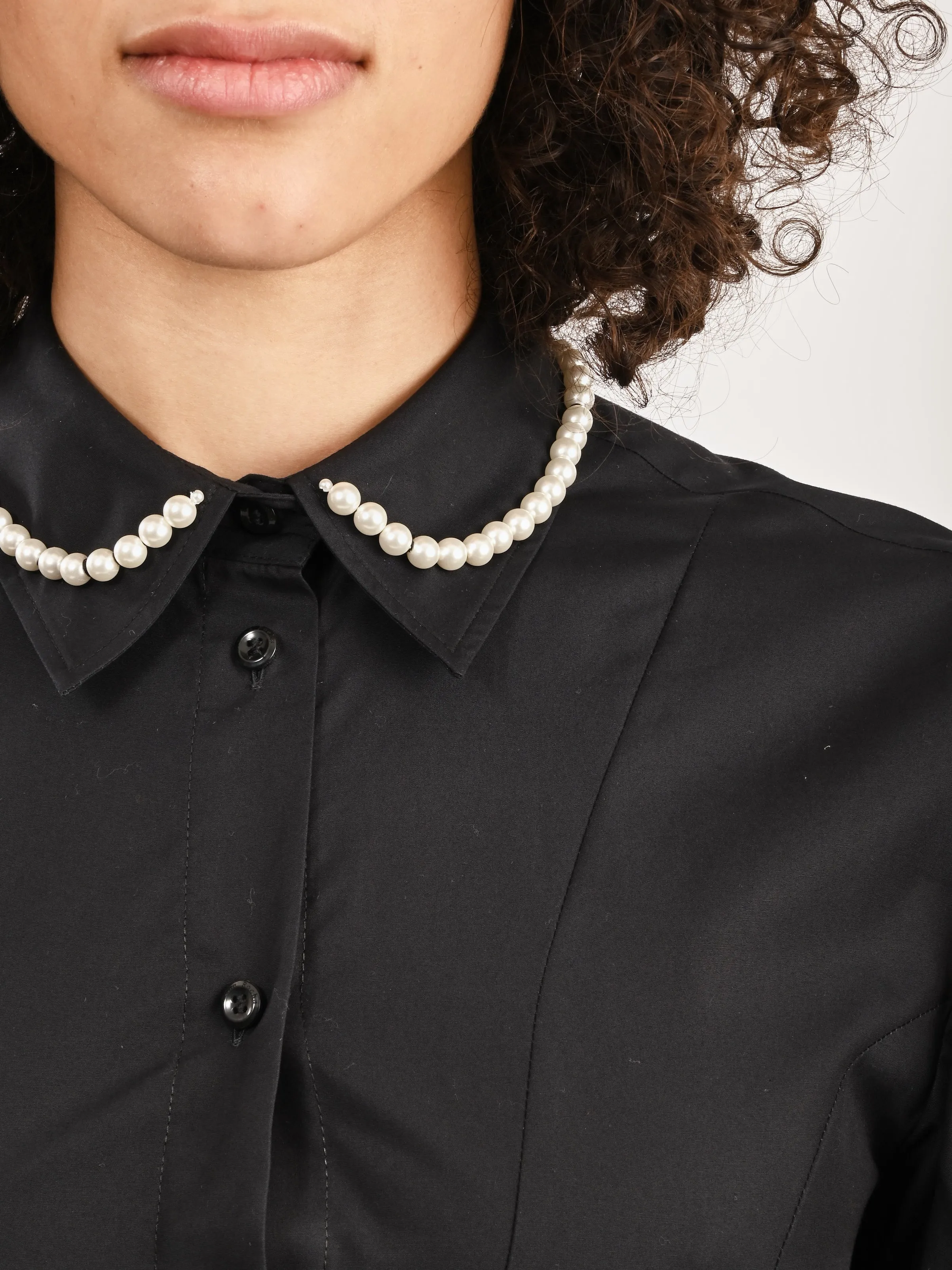 Black/Pearl Cropped Ruffle Puff Sleeve Shirt w/ Emb sold by Frances May Houseline product image thumbnail 4