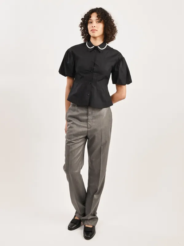 Black/Pearl Cropped Ruffle Puff Sleeve Shirt w/ Emb made by Simone Rocha