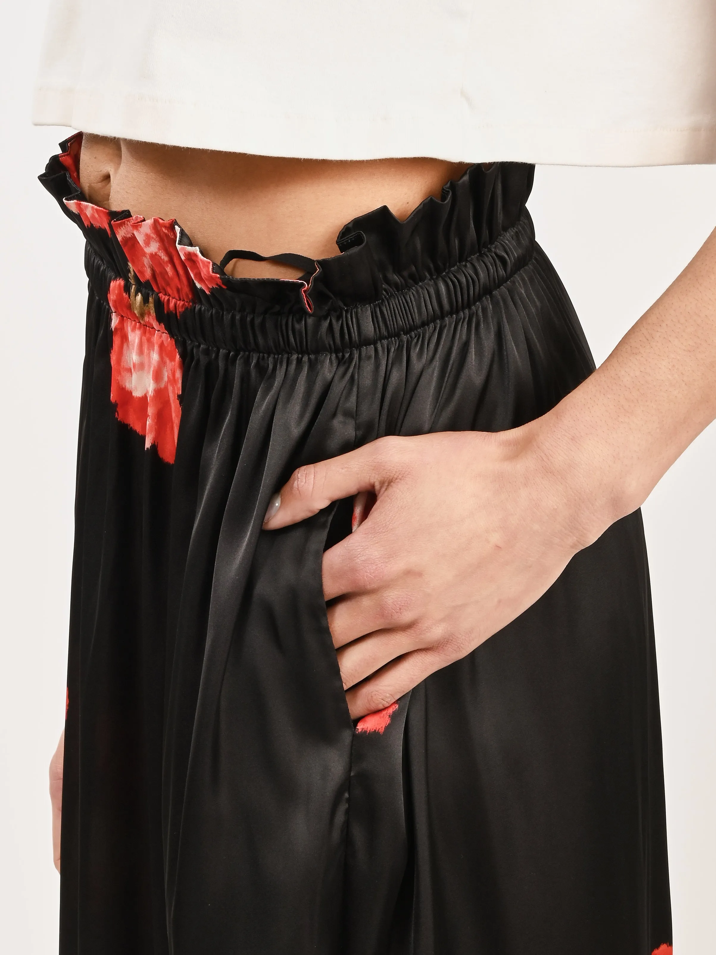 Red/Black Elasticated Gathered Ruffle Waist Tulip Skirt sold by Frances May Houseline product image thumbnail 4