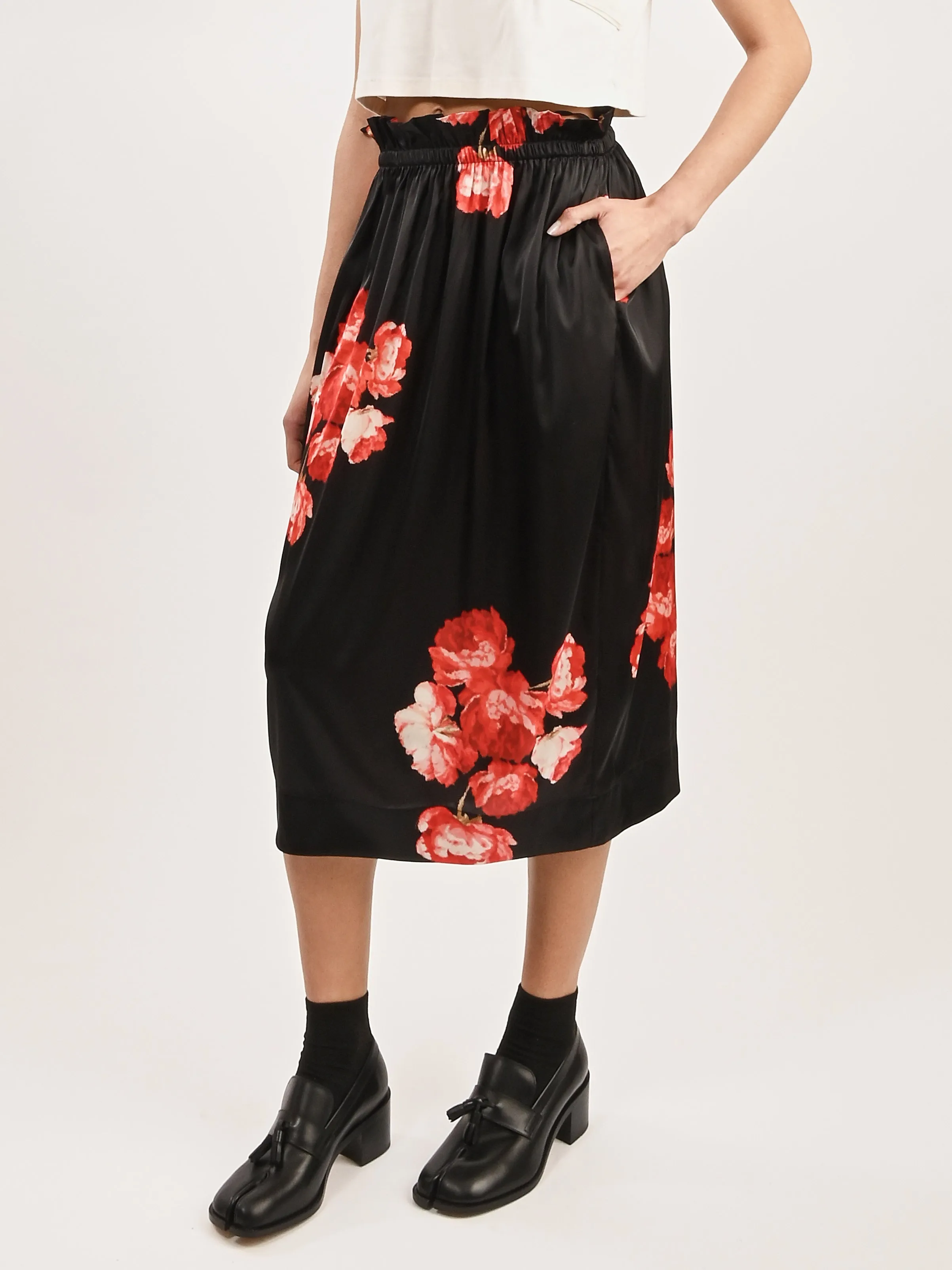 Red/Black Elasticated Gathered Ruffle Waist Tulip Skirt sold by Frances May Houseline product image thumbnail 2