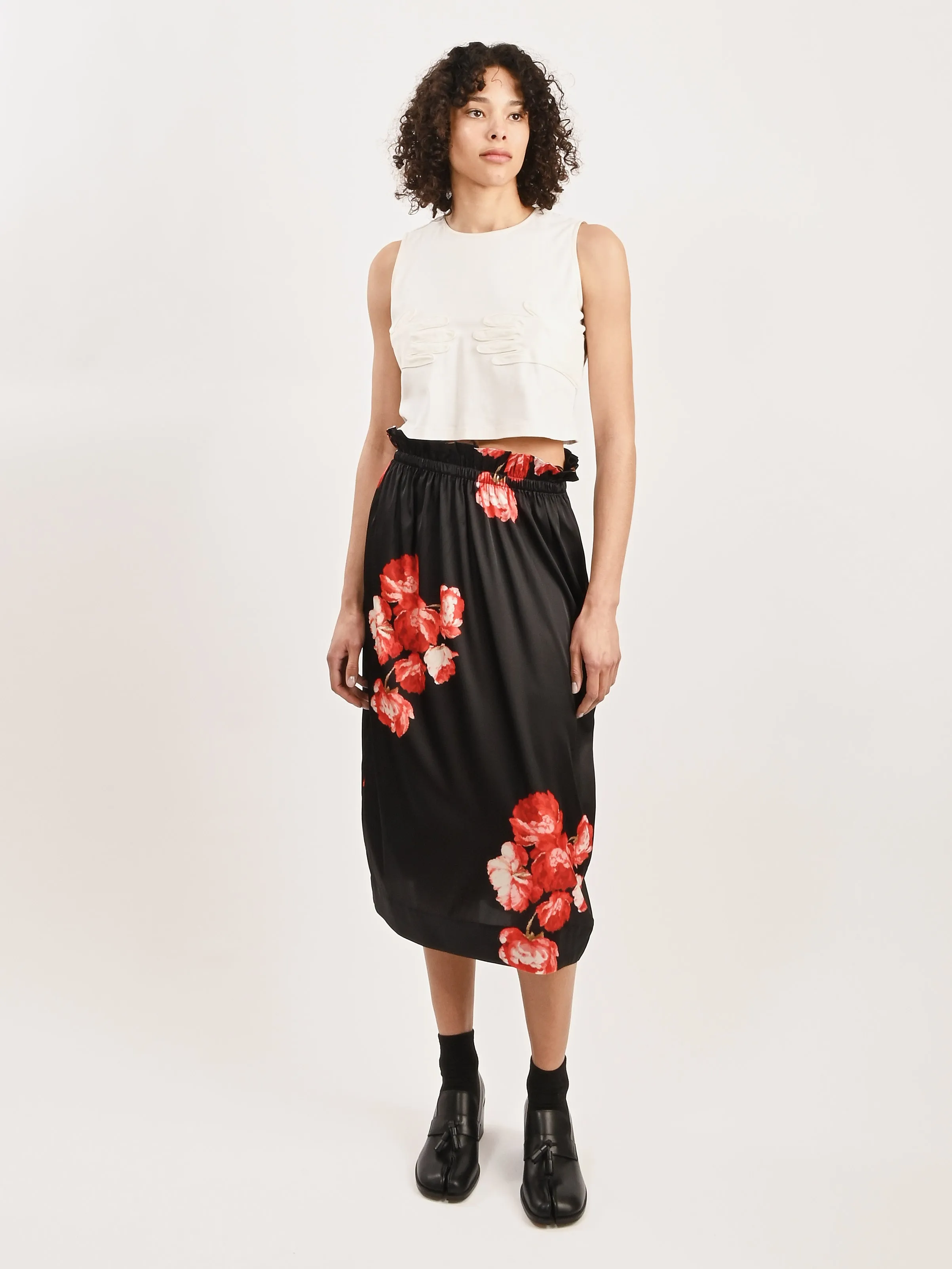 Red/Black Elasticated Gathered Ruffle Waist Tulip Skirt sold by Frances May Houseline