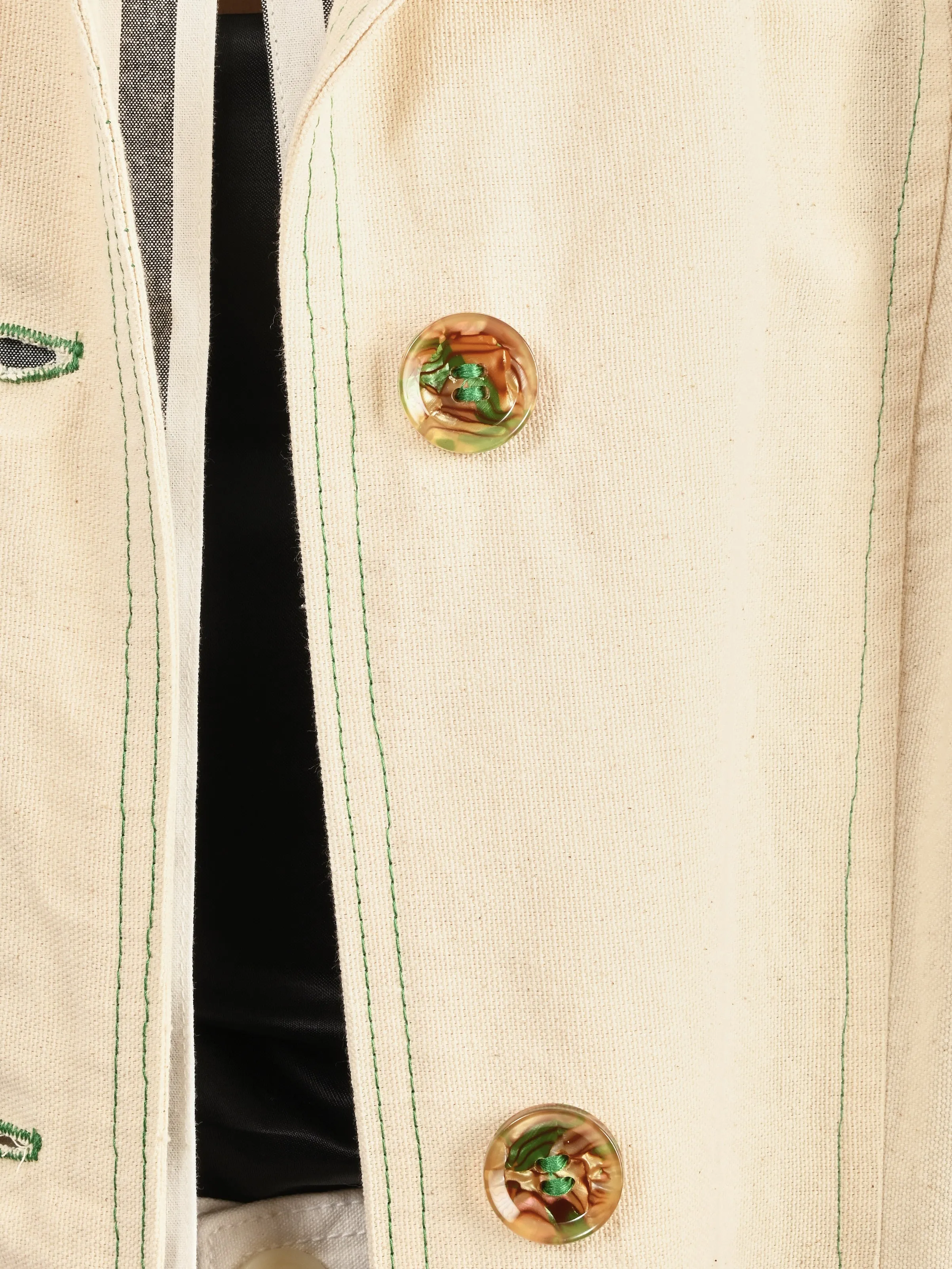 Cream Canvas Trench Coat w/ Green Topstitching sold by Frances May Houseline product image thumbnail 5