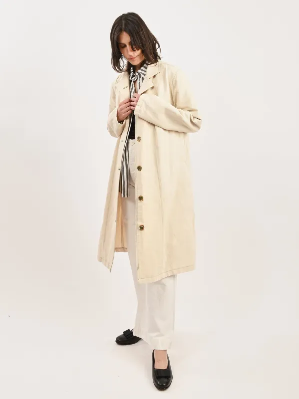 Cream Canvas Trench Coat w/ Green Topstitching made by Frances May Houseline