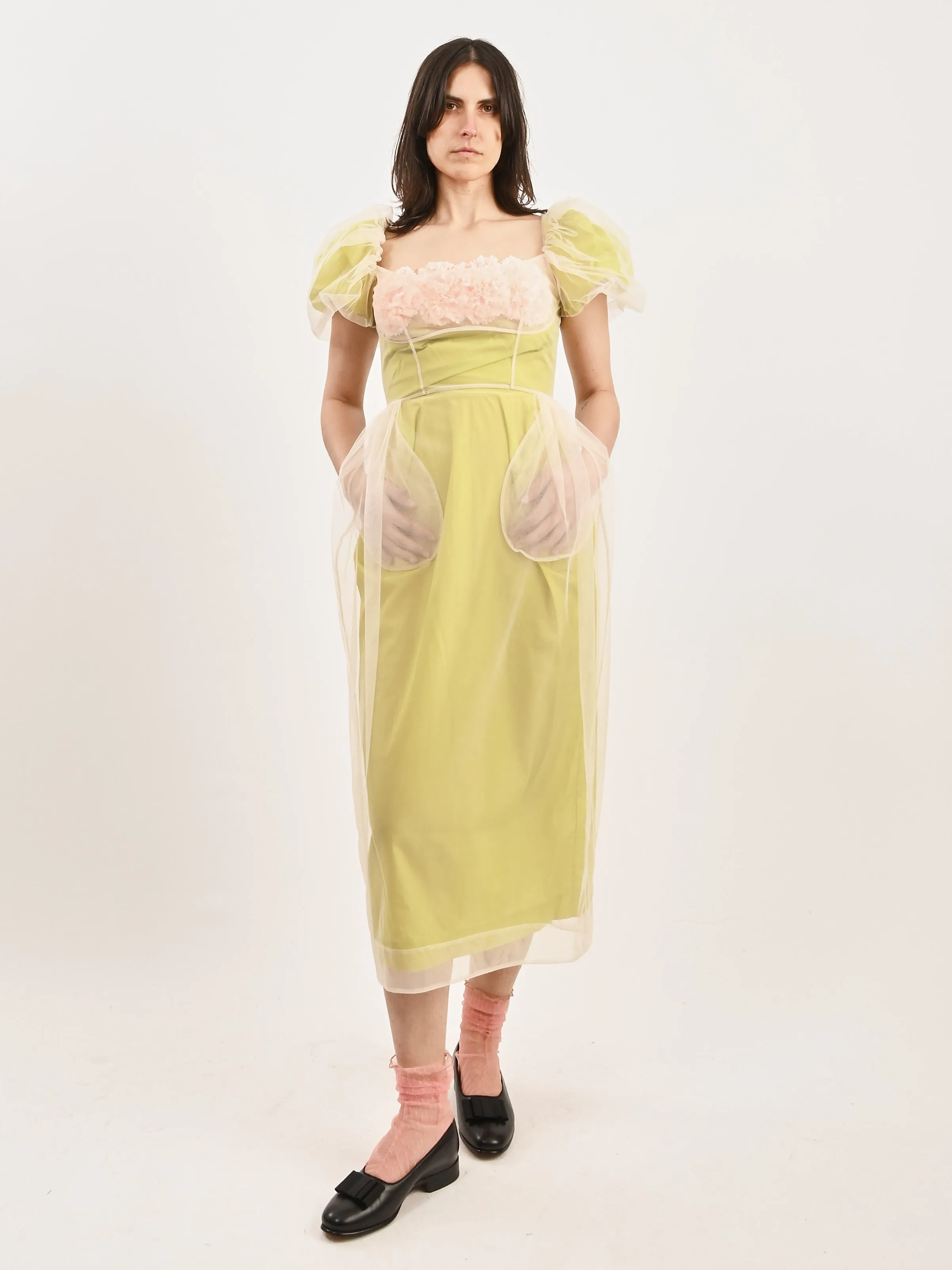 Matcha/Nude Layered Balconette Dress W/Carnation sold by Frances May Houseline