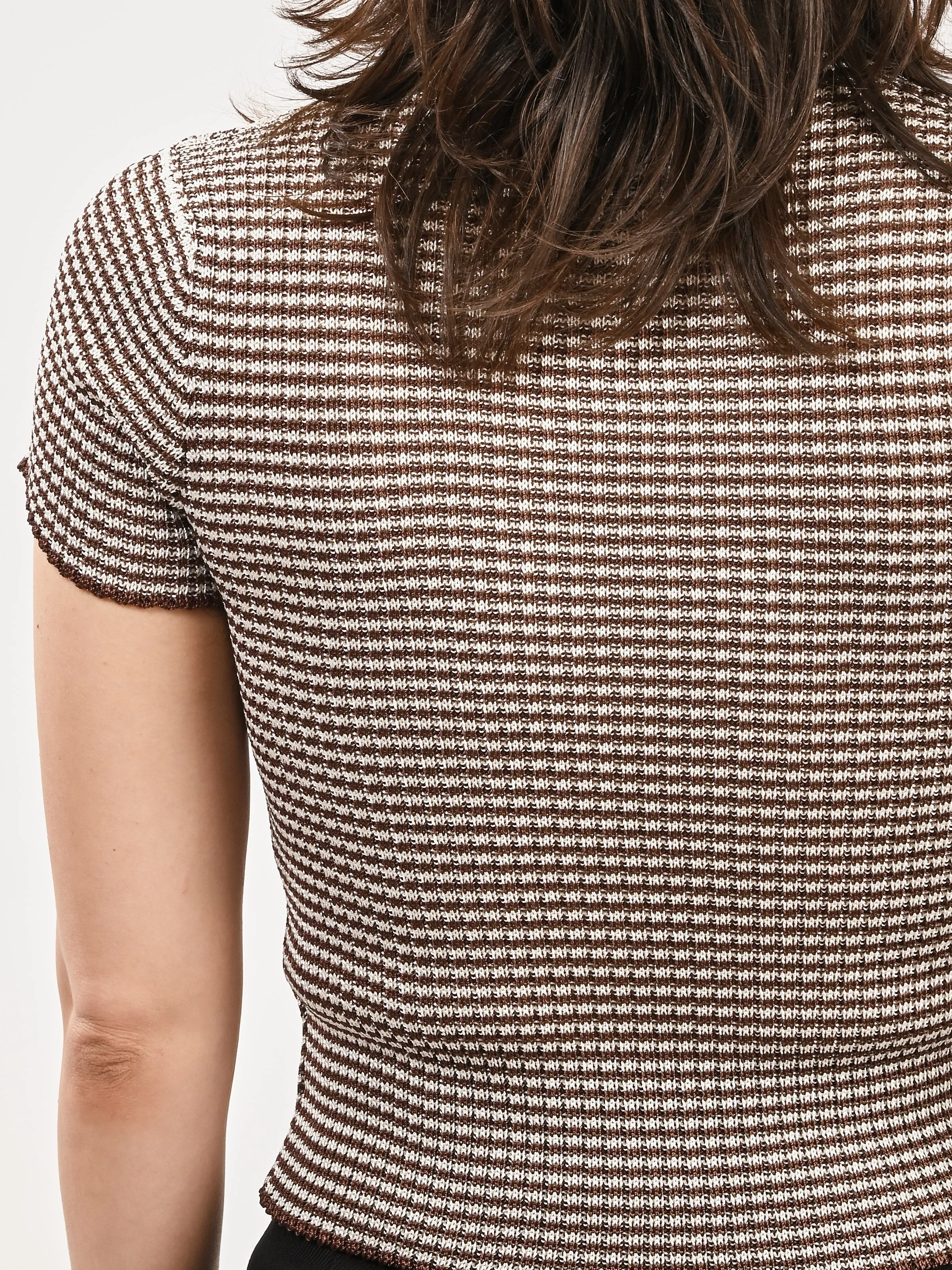 Chocolate Micro Stripe S/S Cardigan sold by Frances May Houseline product image thumbnail 5