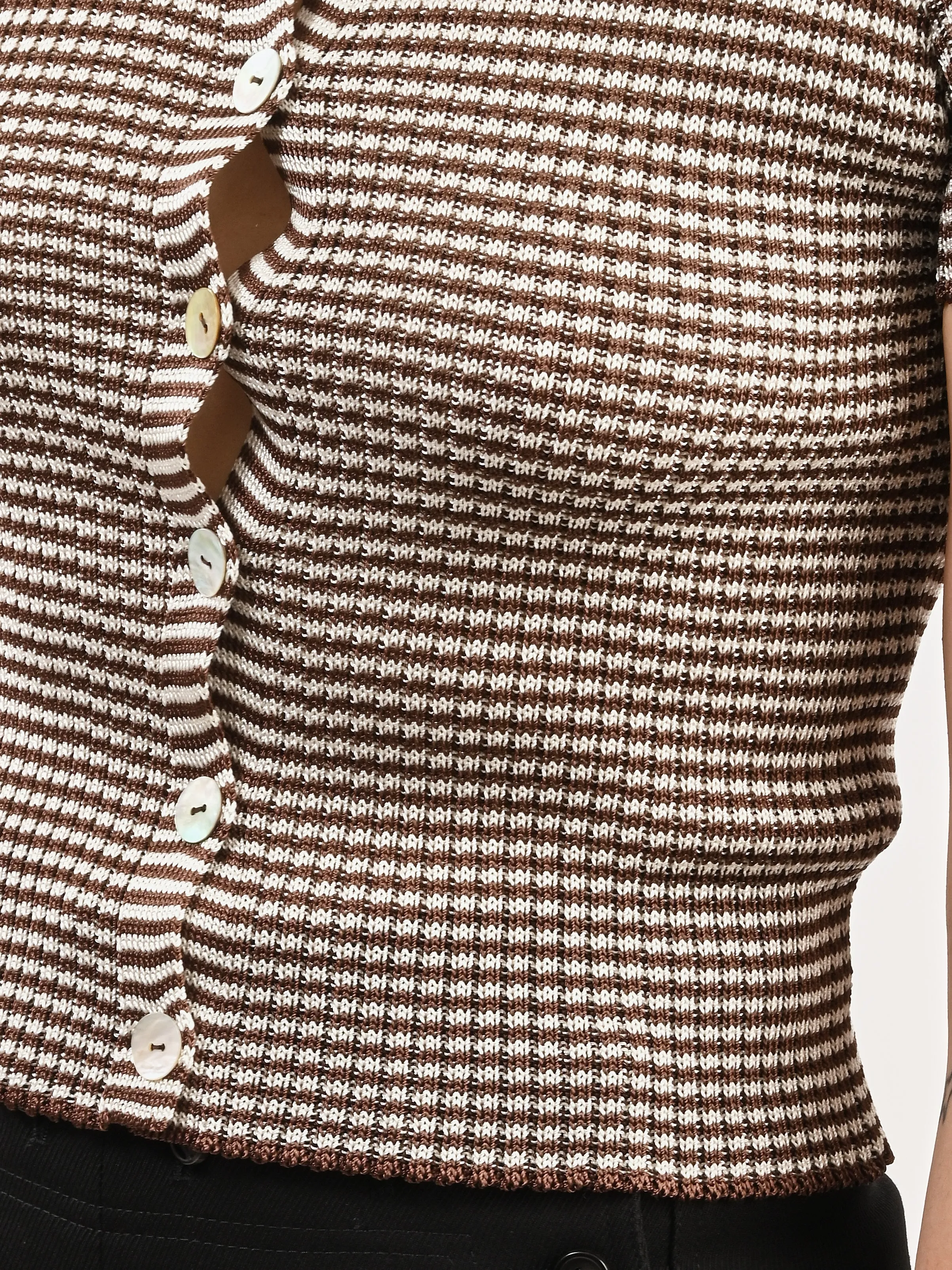 Chocolate Micro Stripe S/S Cardigan sold by Frances May Houseline product image thumbnail 4