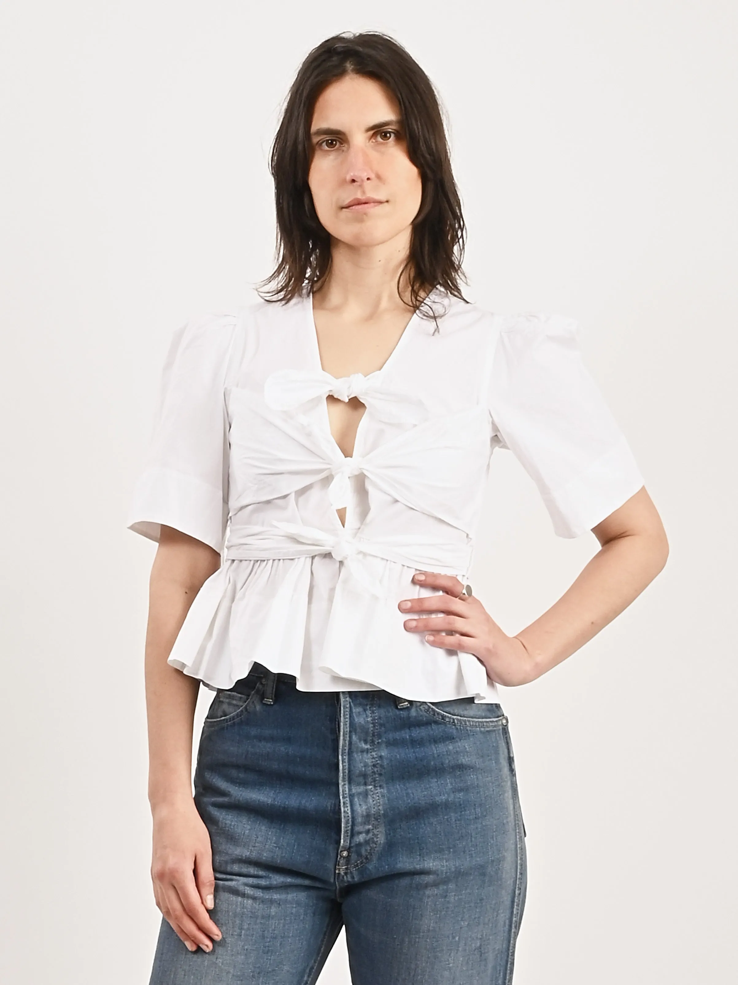 Bright White Tie Strap Blouse sold by Frances May Houseline product image thumbnail 2