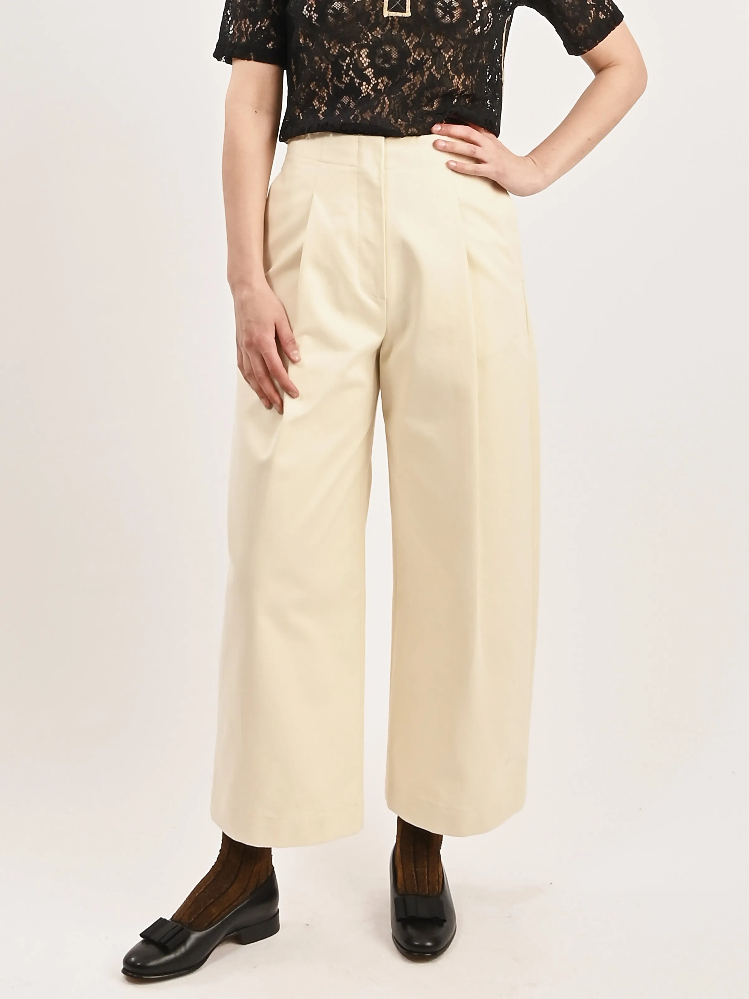 Cream Dordoni Deep Pleat Volume Ankle Crop Pants sold by Frances May Houseline product image thumbnail 2