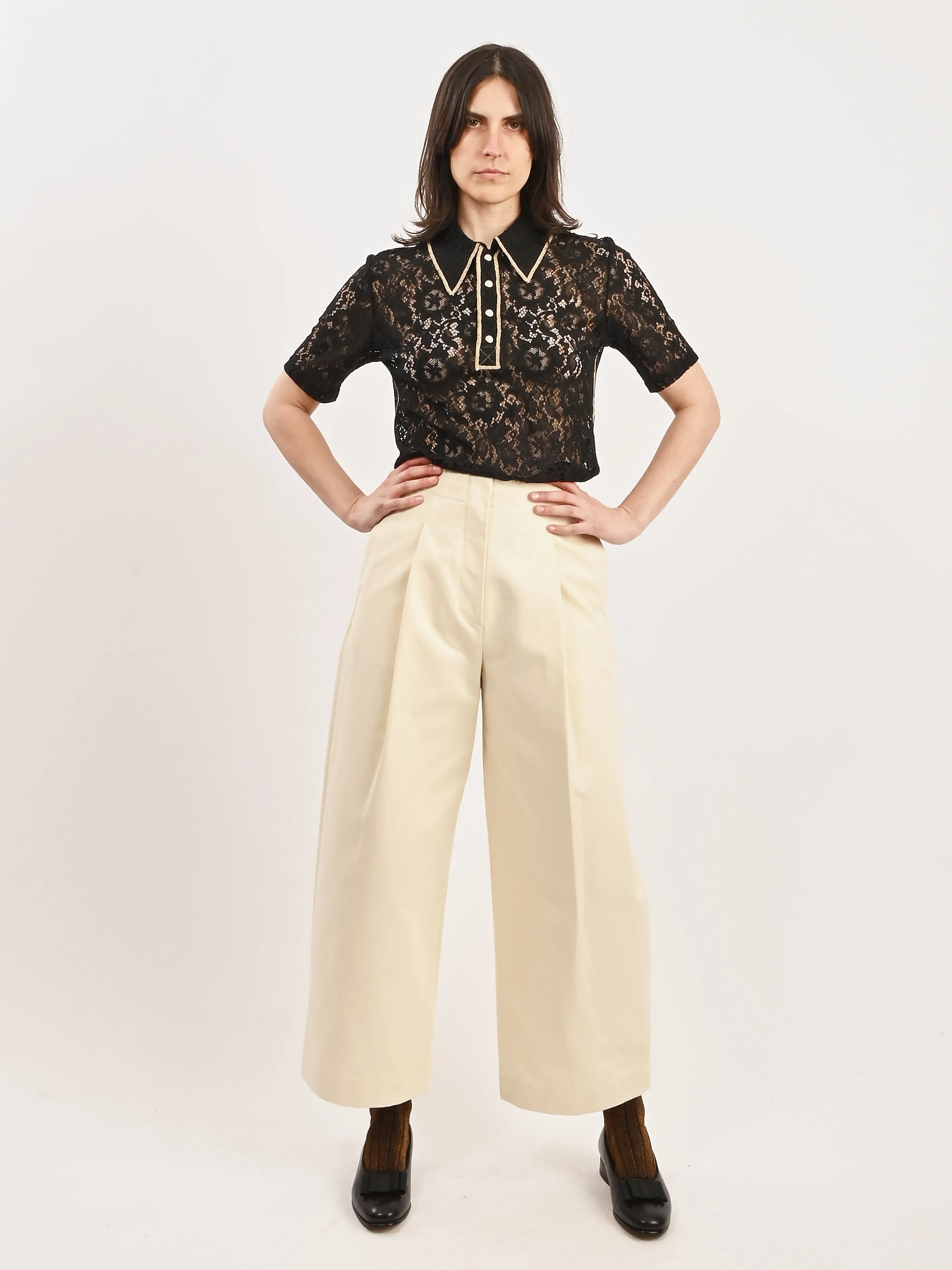 Cream Dordoni Deep Pleat Volume Ankle Crop Pants sold by Frances May Houseline