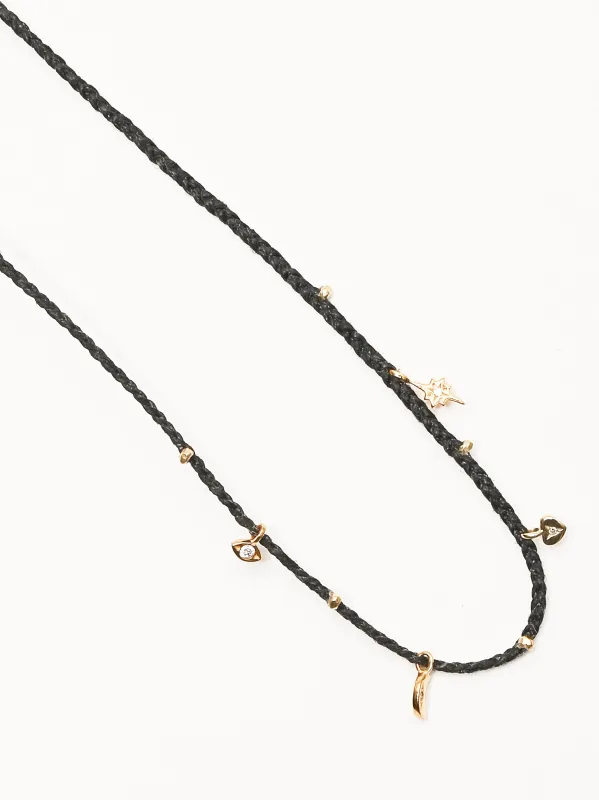 Black Mini Celestial Charms Necklace made by Frances May Houseline