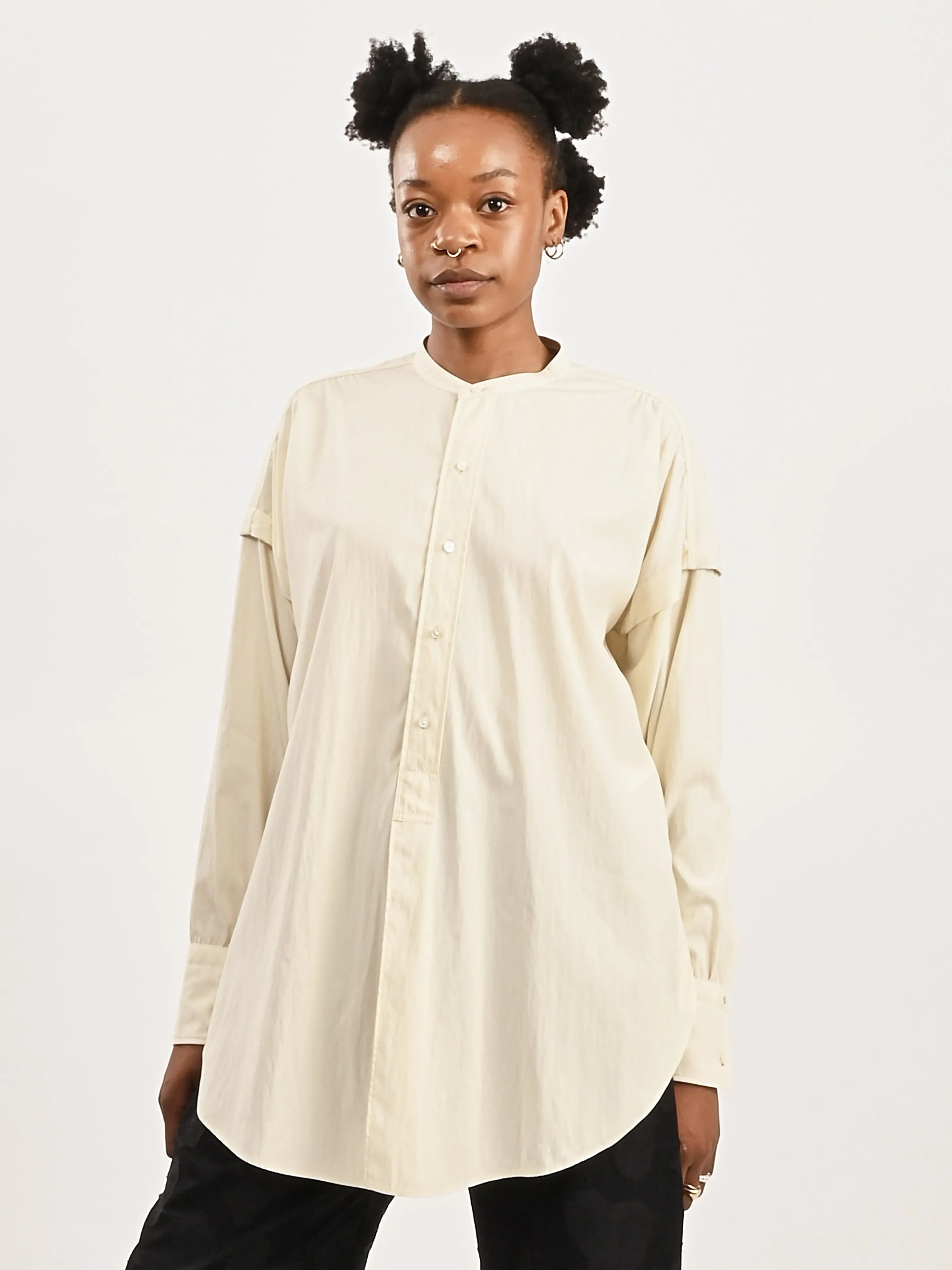 Creamy White Long Shirt w/ Half Placket sold by Frances May Houseline product image thumbnail 2