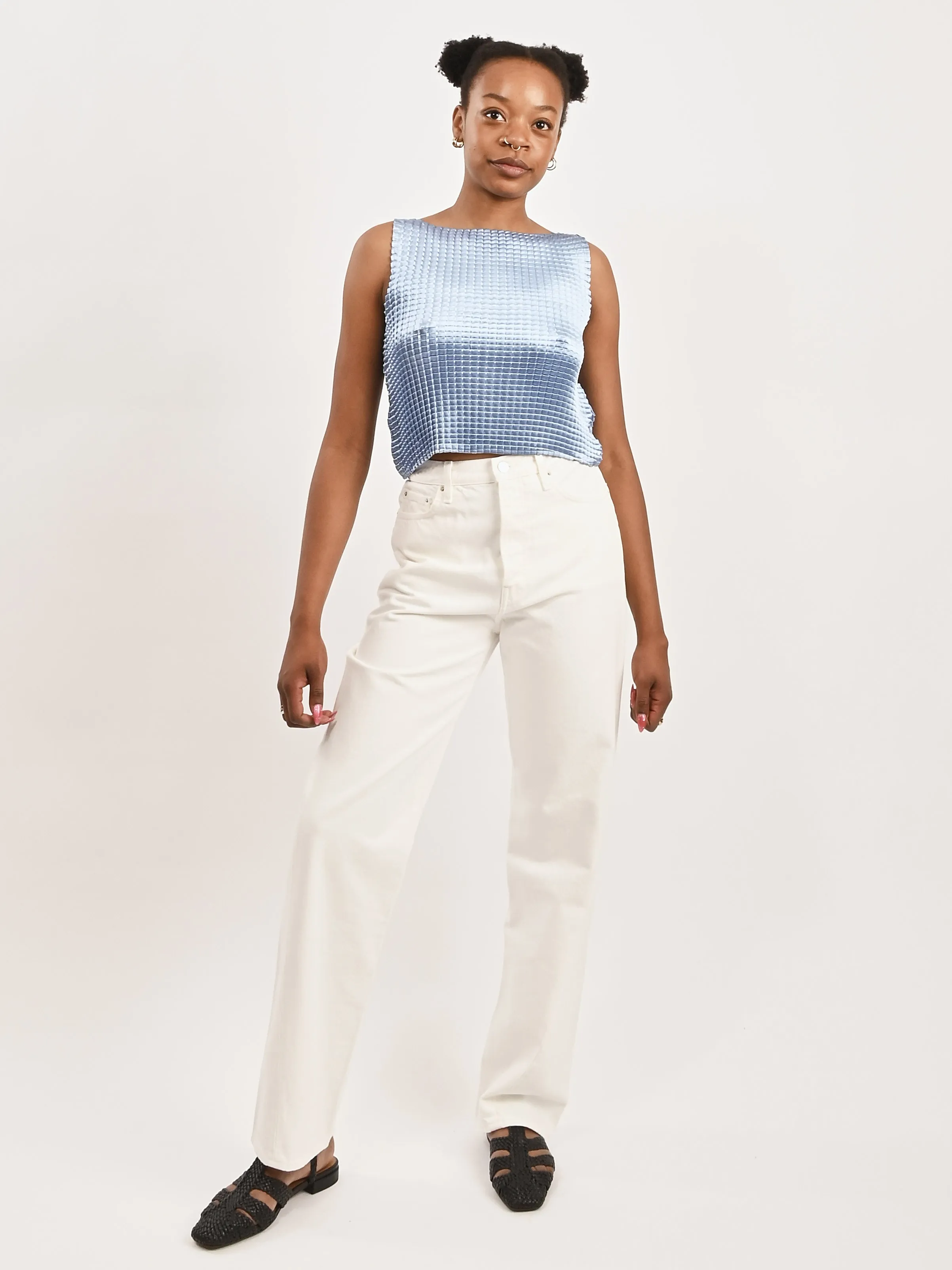 Blue Shine Pleated Tank Singlet sold by Frances May Houseline