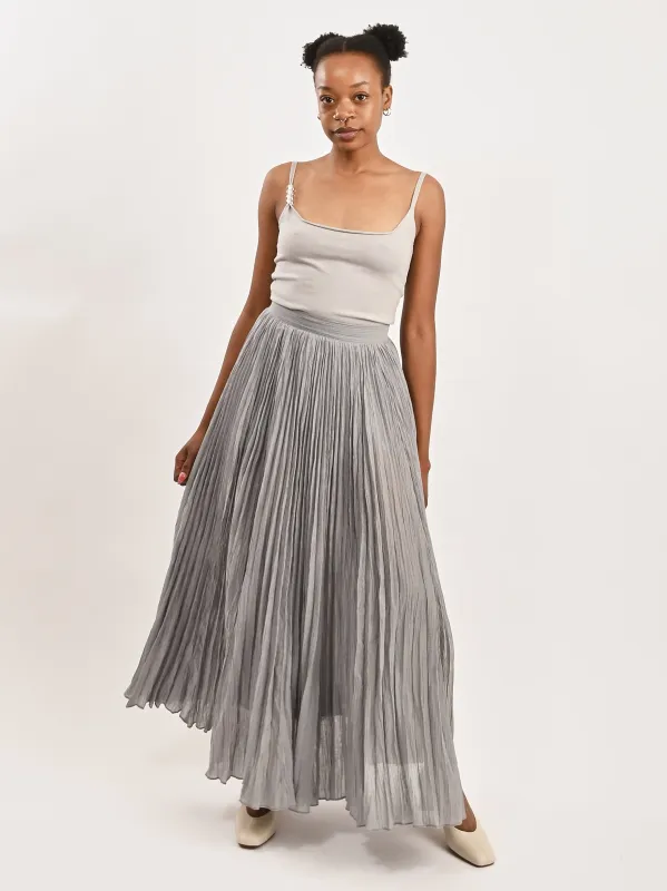 Pale Grey Crinkled Plissé Skirt sold by Frances May Houseline