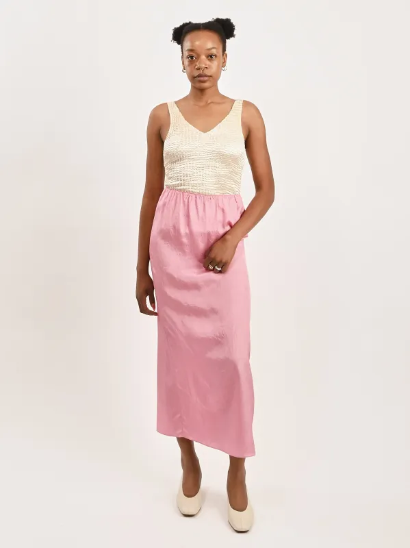 Pink Summer Acetate Crinkle Maxi Slip Skirt made by Tibi