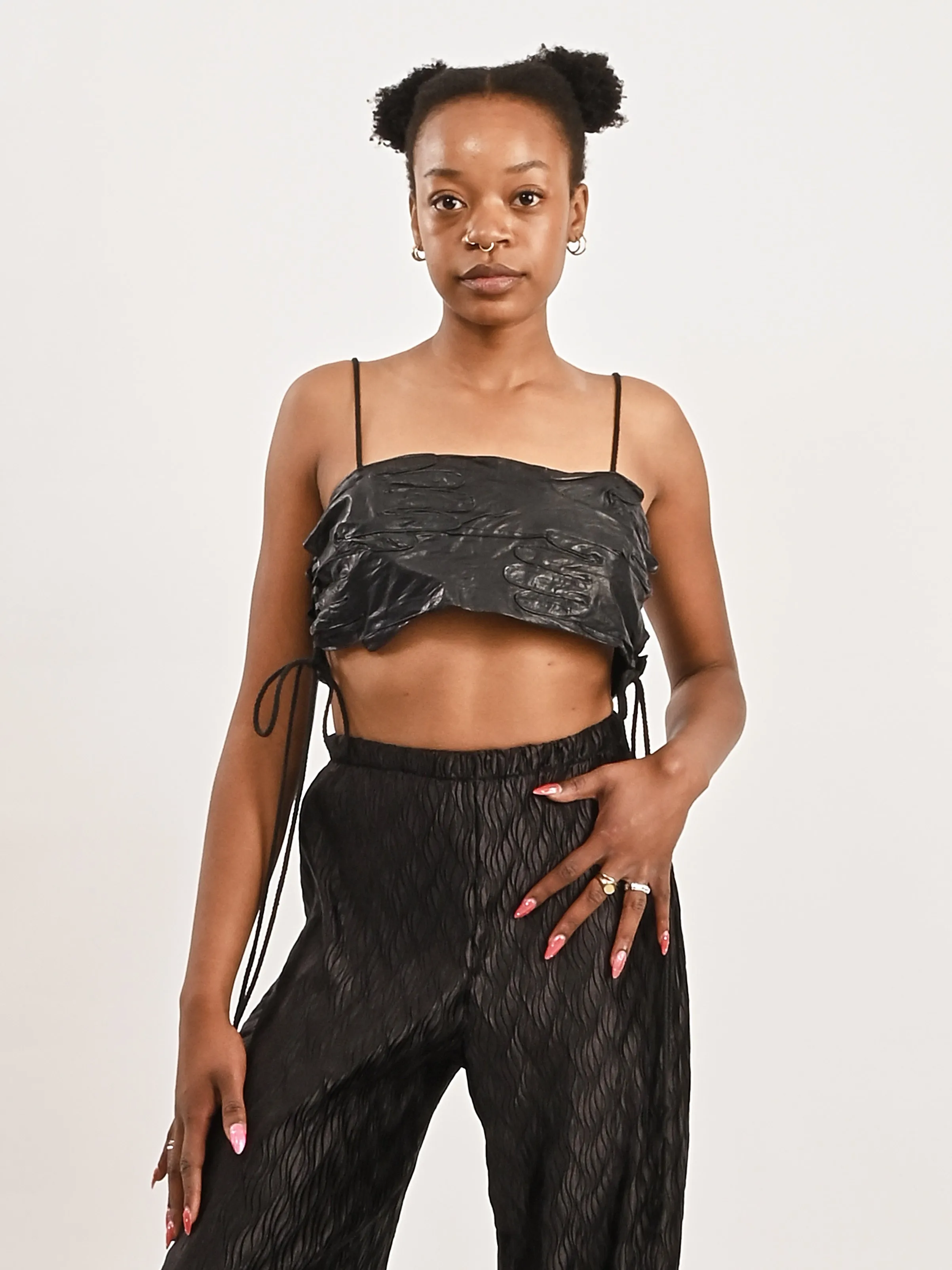 Black Leather Glove Top sold by Frances May Houseline product image thumbnail 2