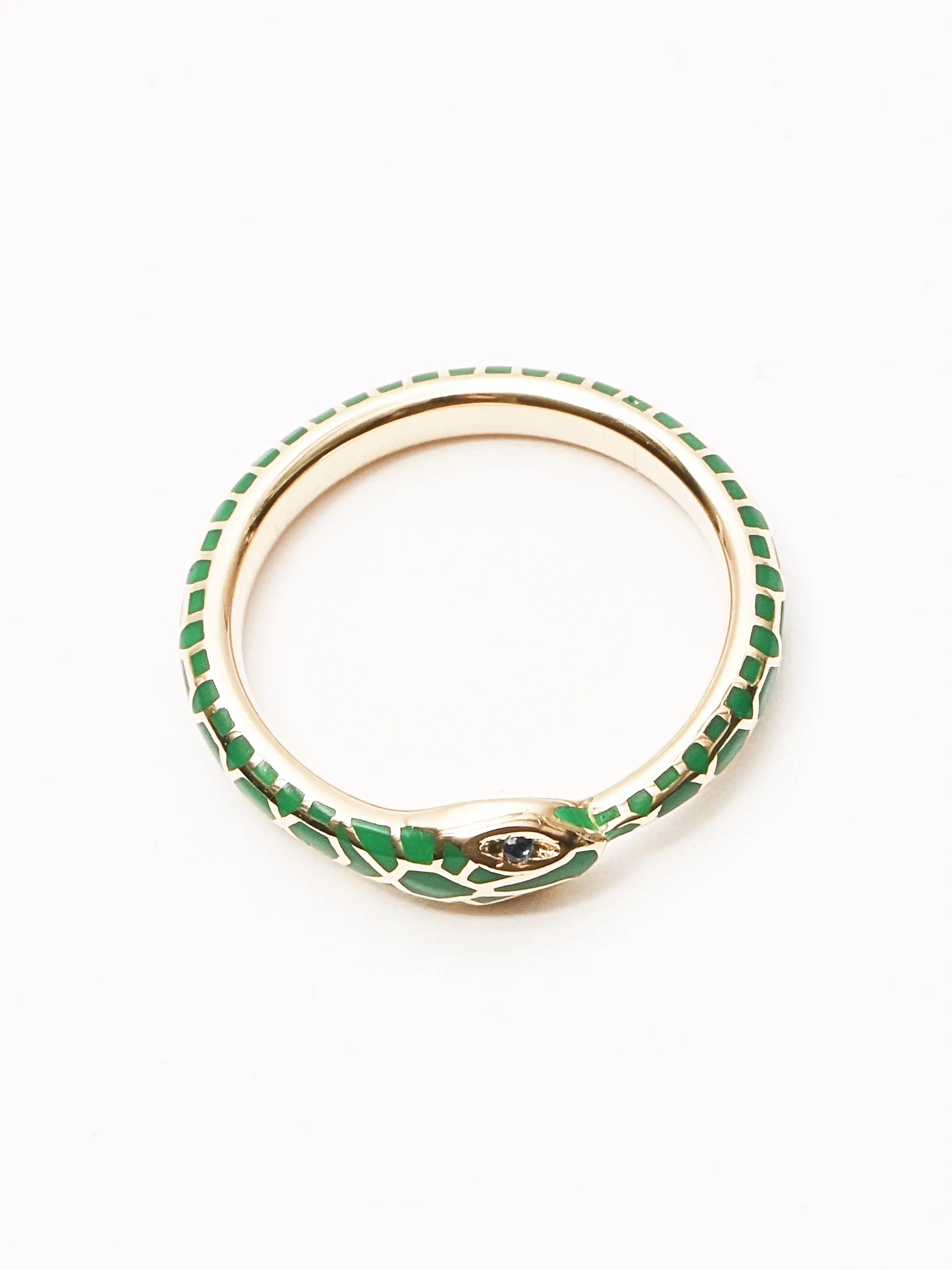 Green Enamel Ouroboros Ring W/Sapphire Eyes sold by Frances May Houseline product image thumbnail 3