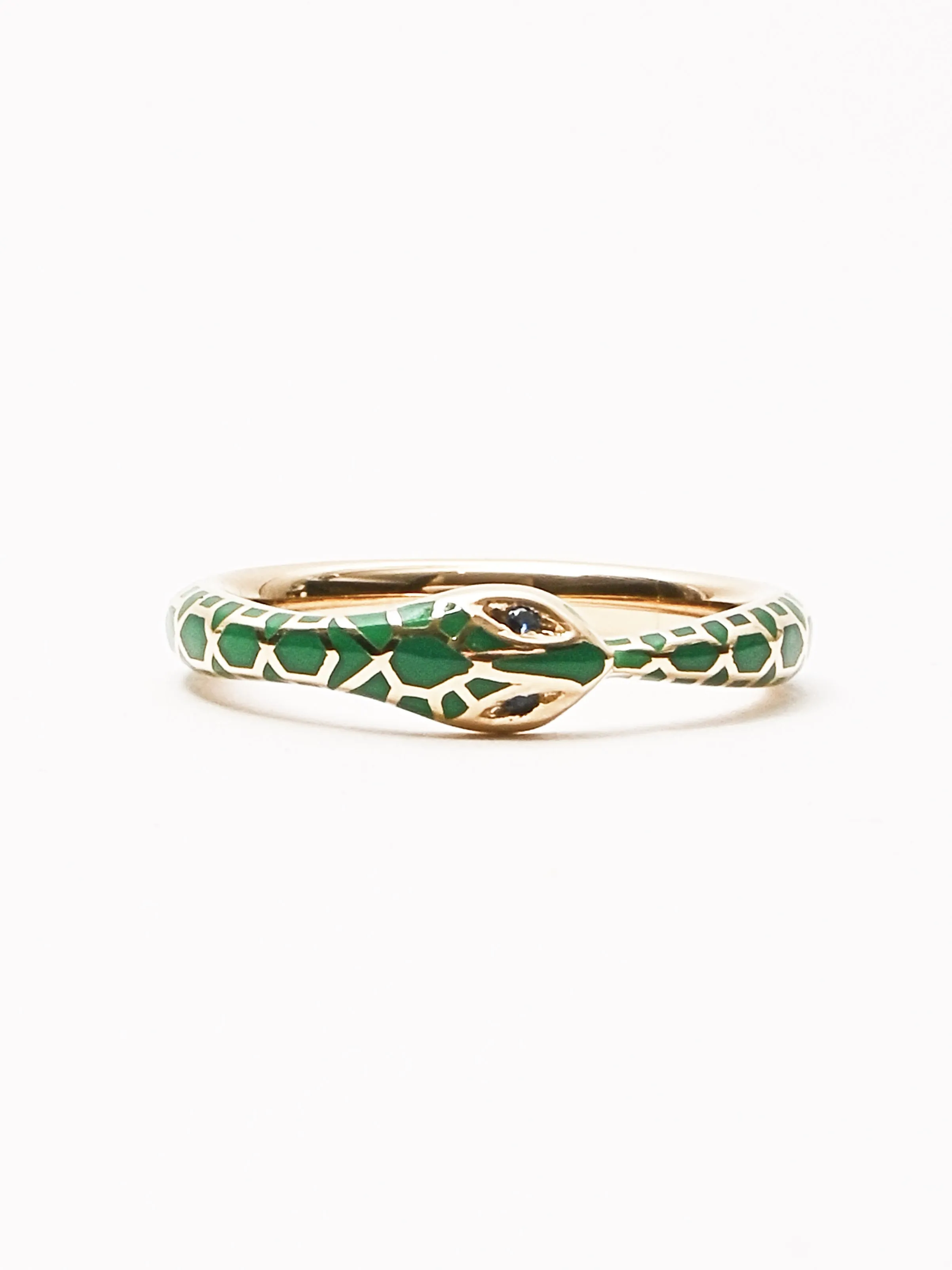 Green Enamel Ouroboros Ring W/Sapphire Eyes sold by Frances May Houseline product image thumbnail 2