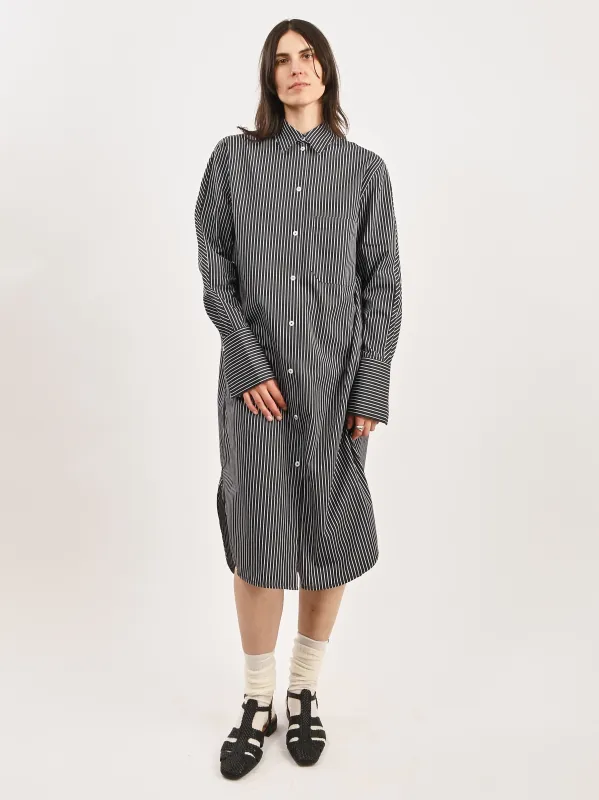 Black/White Striped Kimono-Sleeve Shirtdress sold by Frances May Houseline