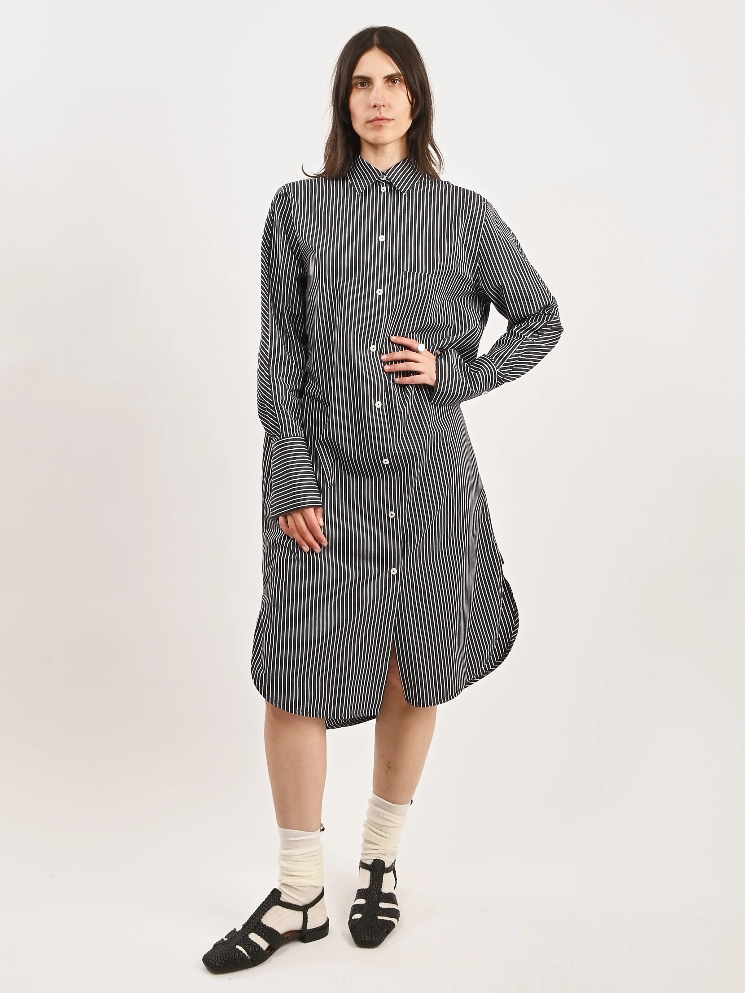 Black/White Striped Kimono-Sleeve Shirtdress sold by Frances May Houseline product image thumbnail 2
